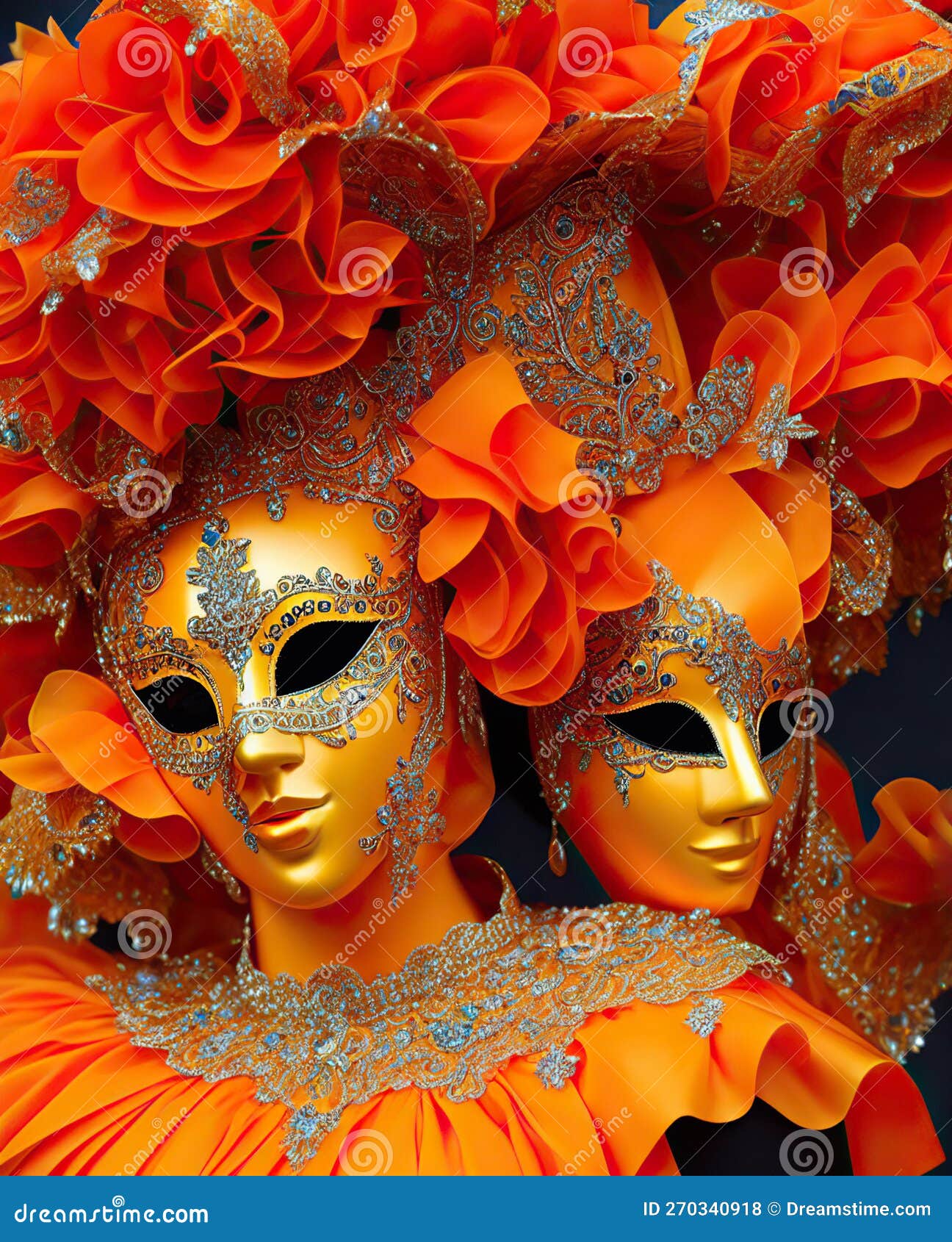 Orange Venetian Carnival Mask Italian Carnival Masquerade Stock Illustration Illustration Of