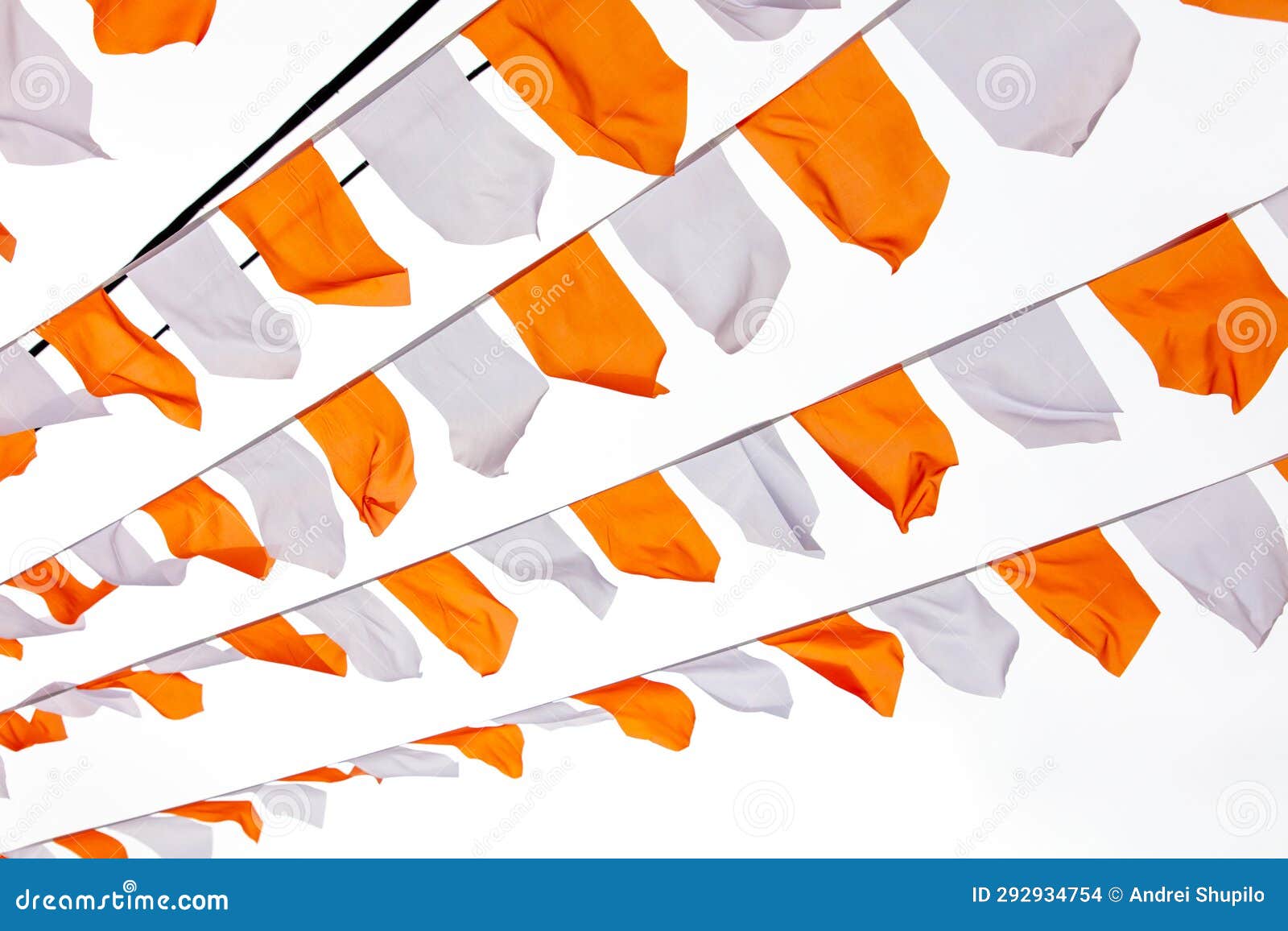 Orange and White Festive Flags Isolated on White Background Stock Photo