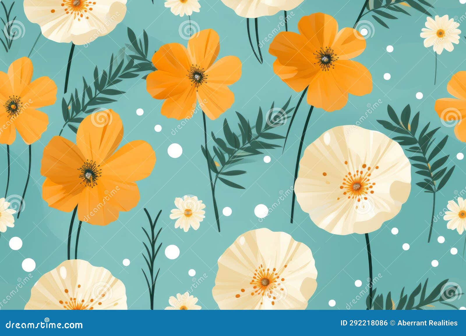 Orange and White Flowers on a Blue Background Stock Illustration