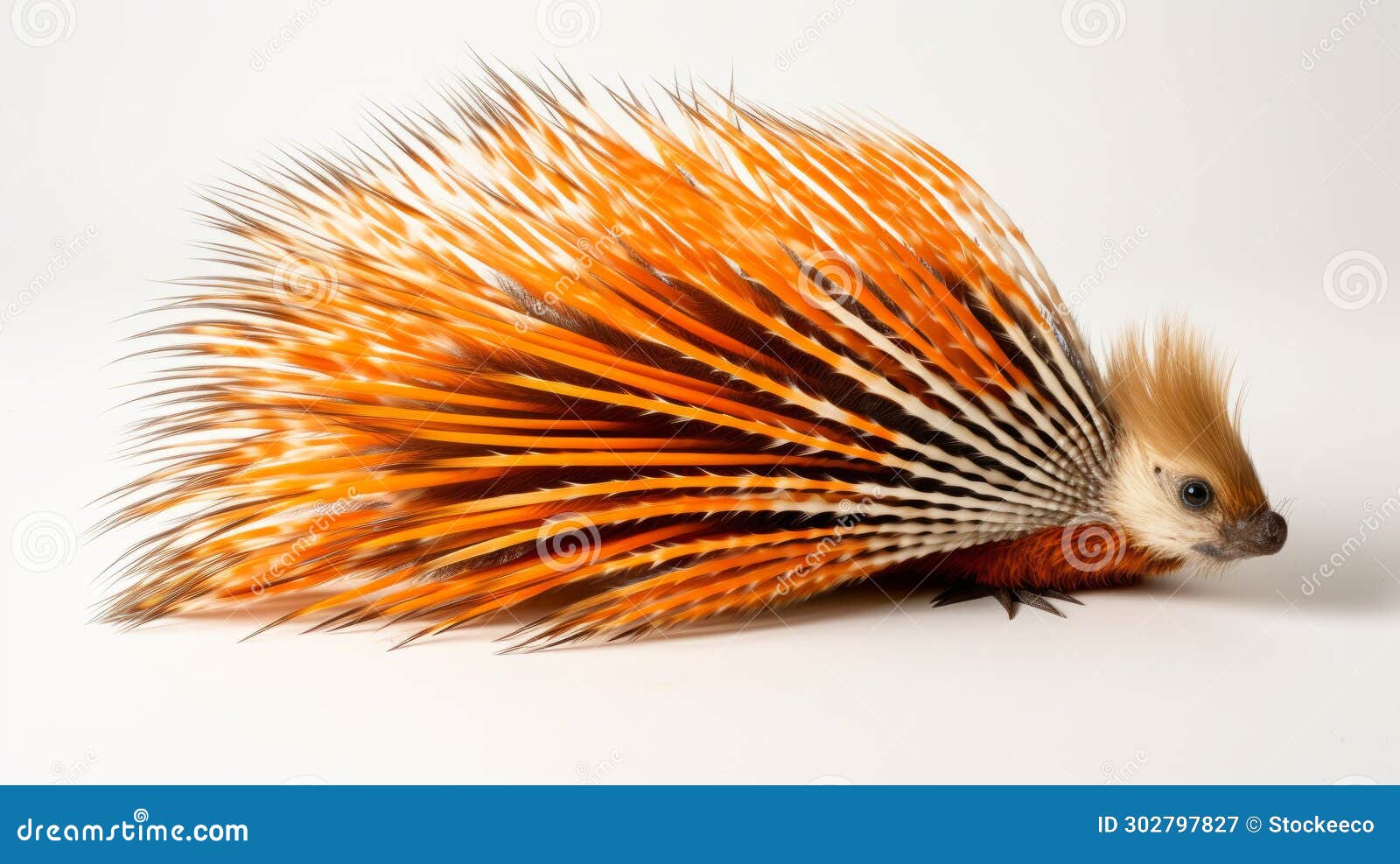 orange and white porcupine in kinetic art style on white background
