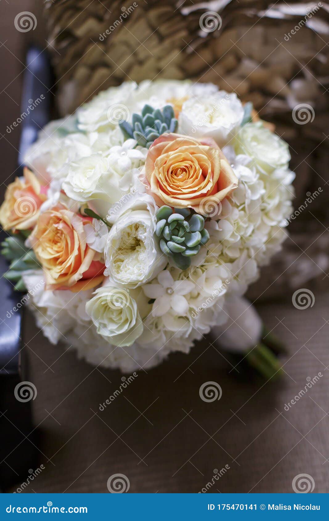 Orange and White Rose Bridal Bouquet on a Chair Stock Image - Image of  nature, flowers: 175470141