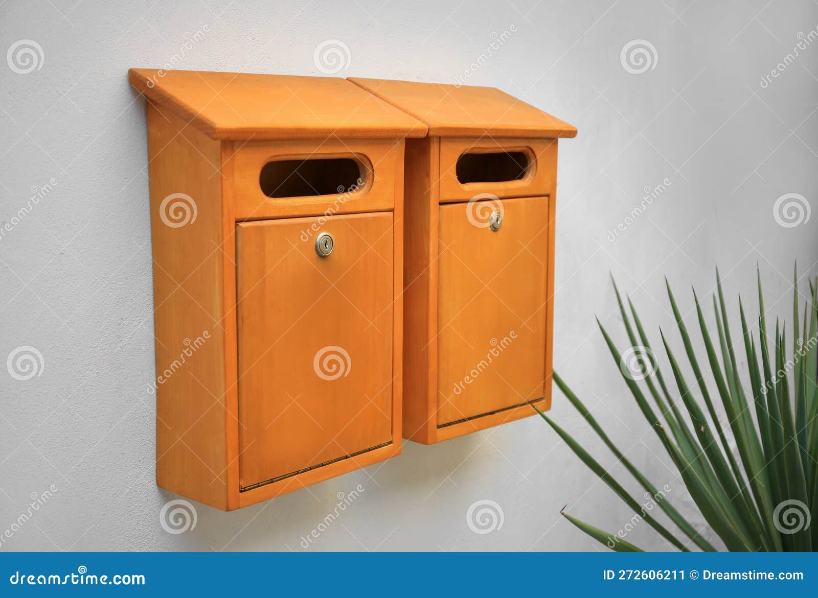 Orange Wooden Letter Boxes on White Wall Stock Image Image of color