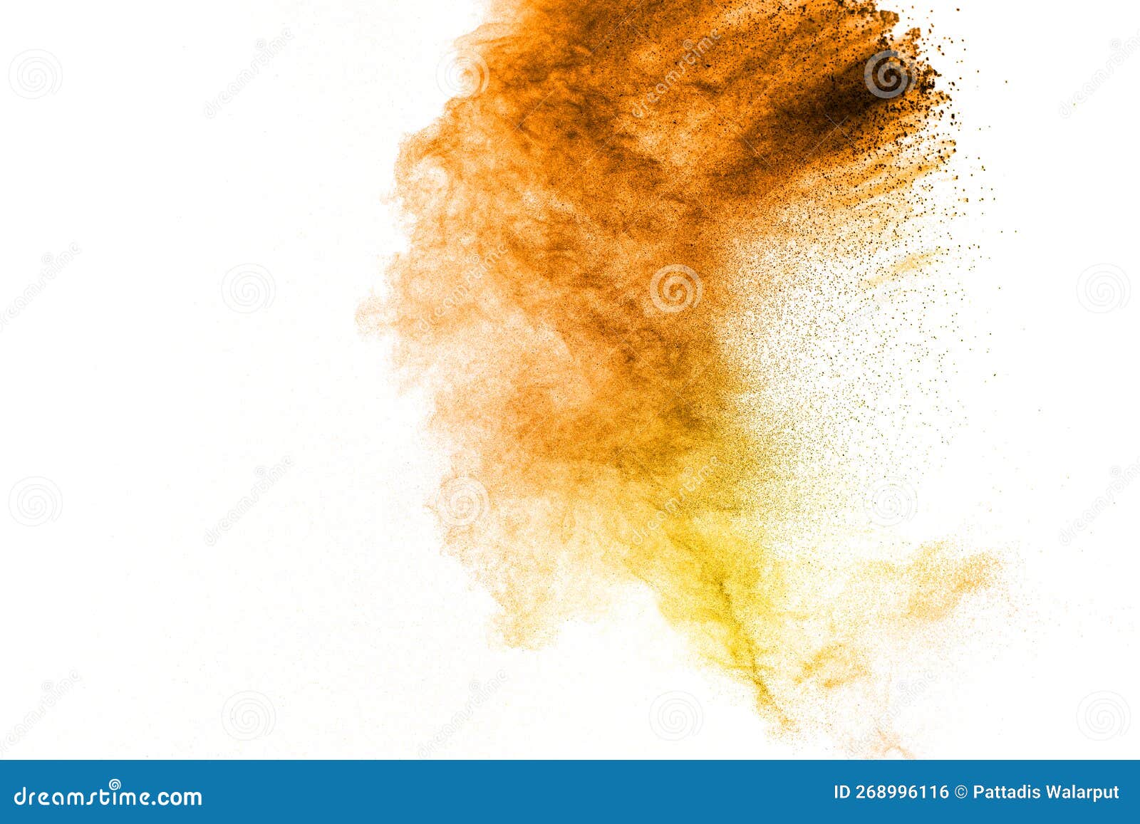 Orange and Yellow Powder Explosion on White Background.Orange Yellow