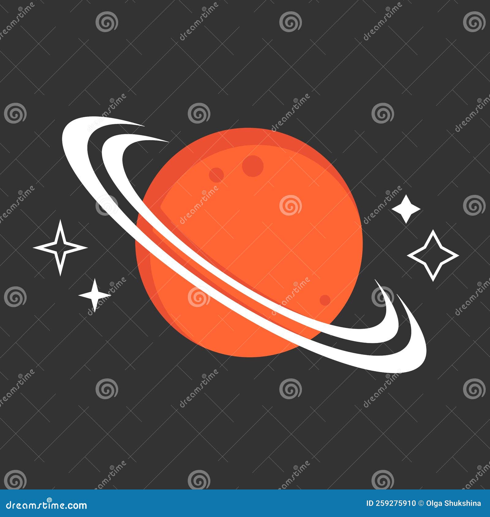 Orange Cartoon with White Orbit and Stars on Black Background