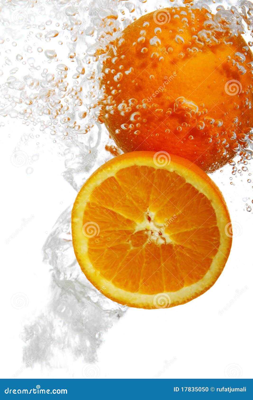 Oranges dropped into water stock photo. Image of energy 17835050