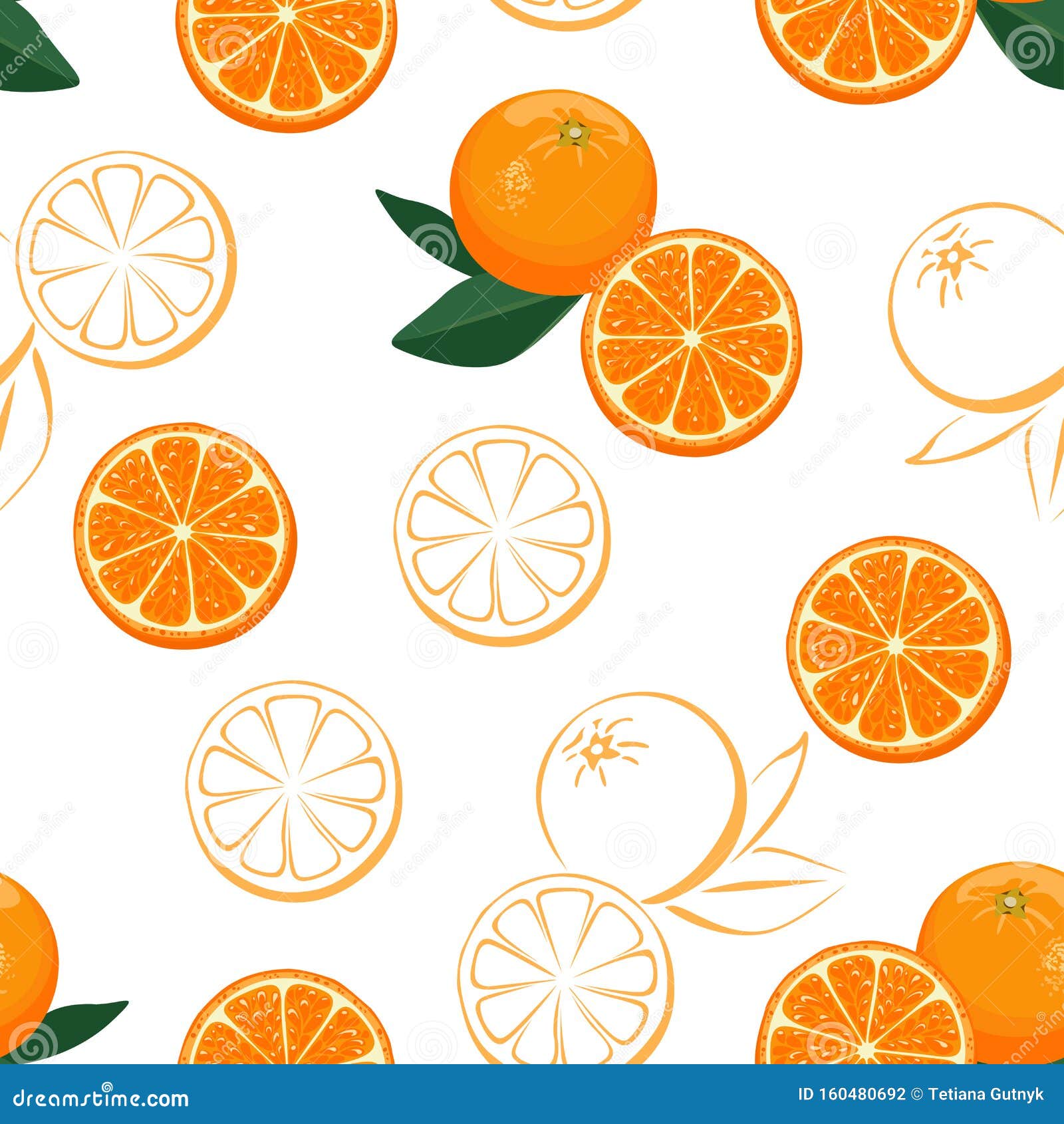 Oranges Fruits Seamless Pattern On A White Background Vector