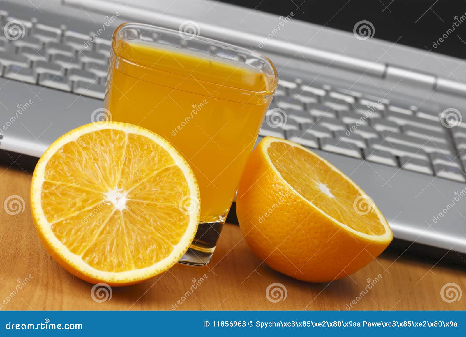 Oranges, juice and laptop stock image. Image of technology 11856963