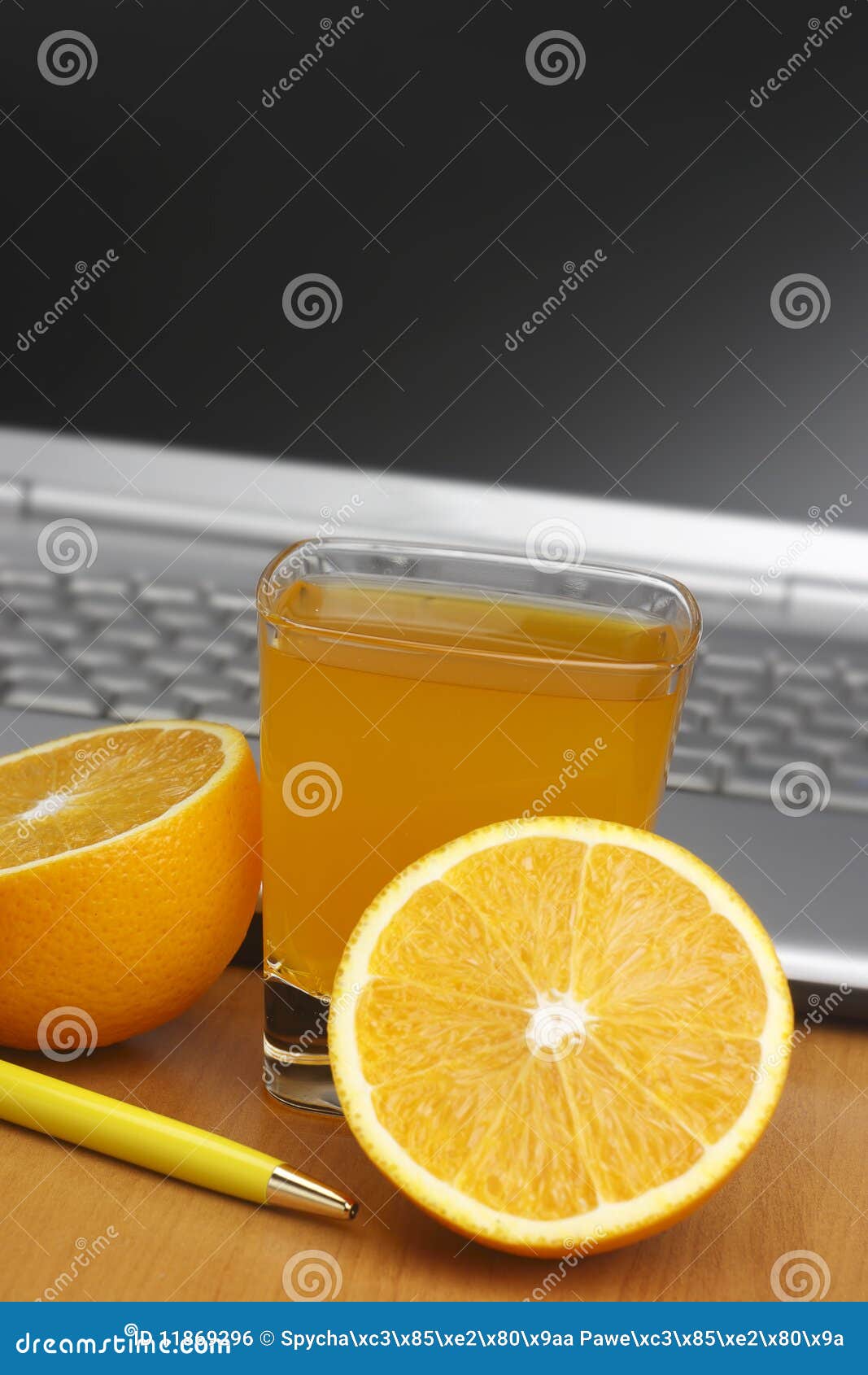 Oranges, juice and laptop stock photo. Image of concept 11869296