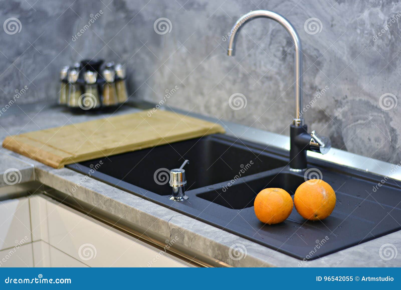 Oranges On The Kitchen Worktop To The Sink Stock Image Image Of