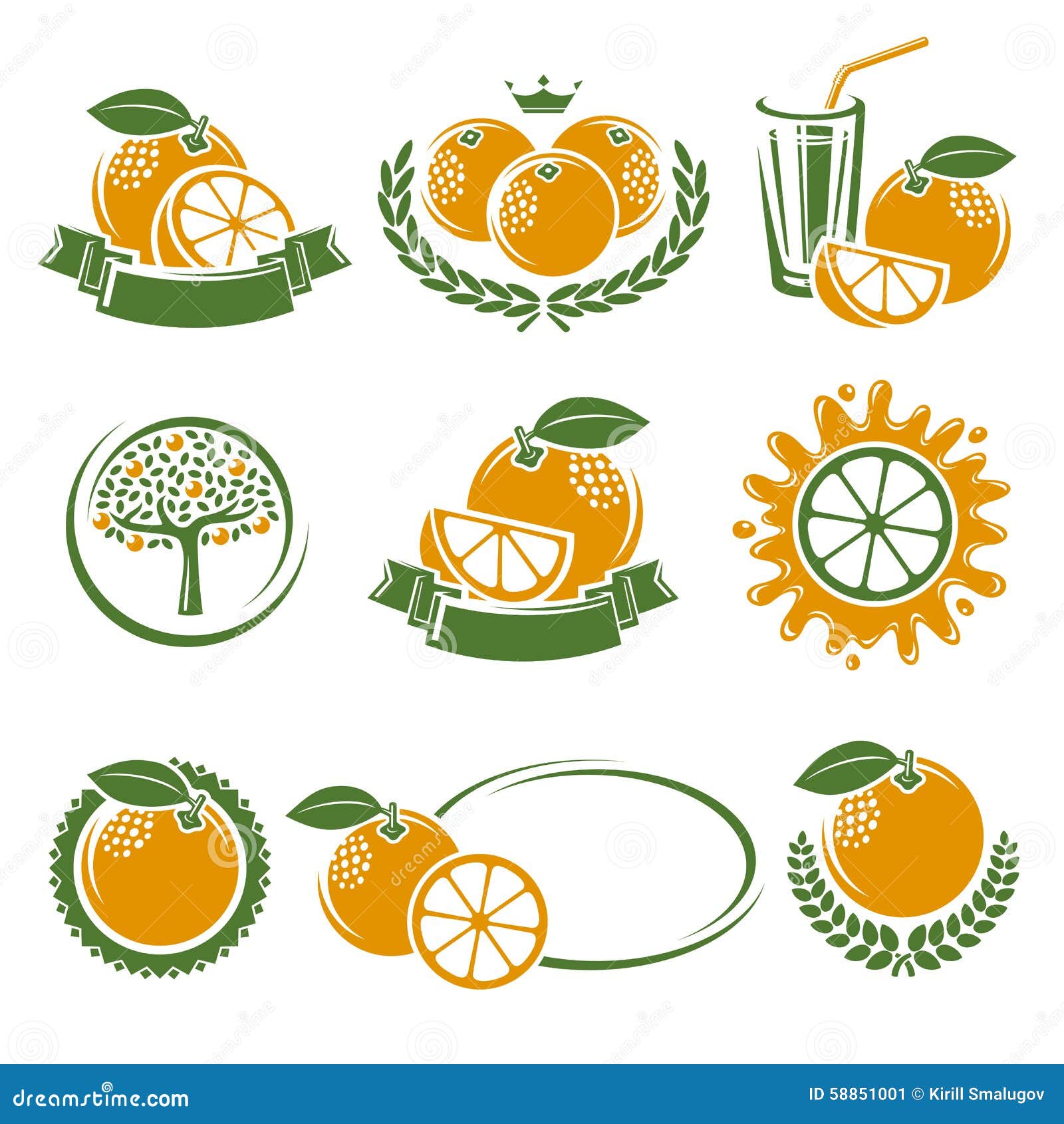 Oranges Labels and Elements Set. Vector Stock Vector Illustration of