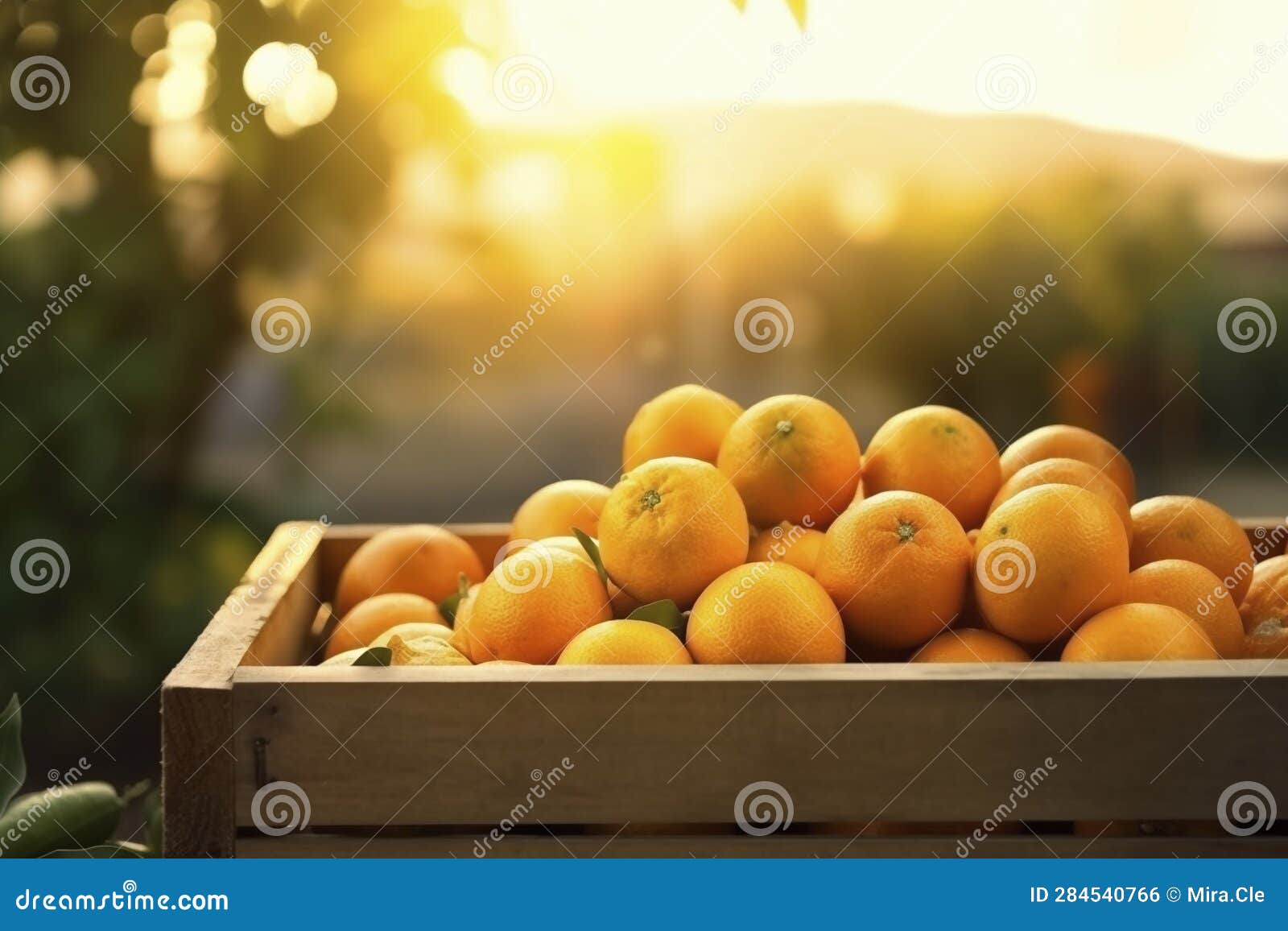 Oranges in Wooden Crate, Created with Generative AI Stock Illustration