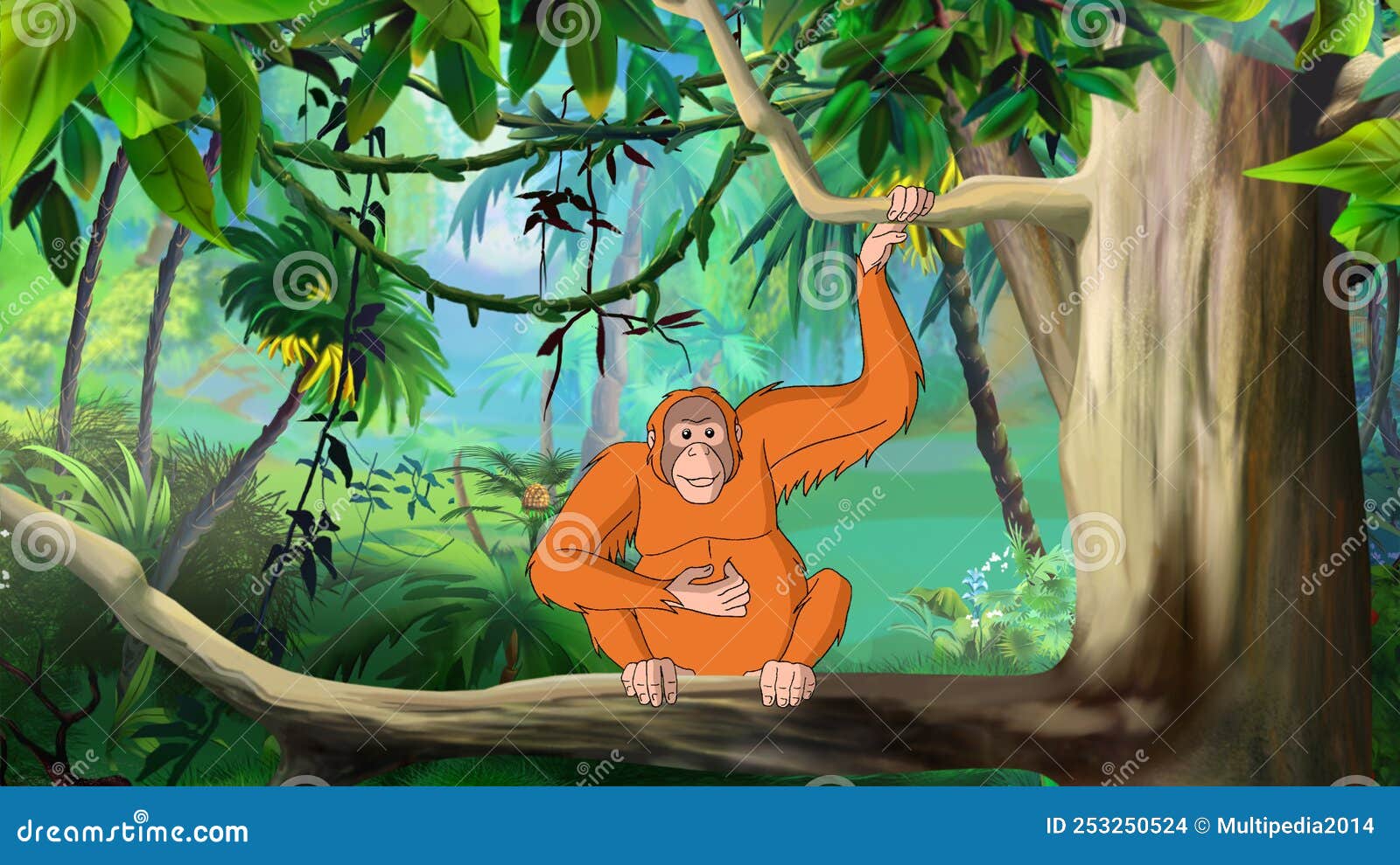 orangutan on a tree in the rainforest