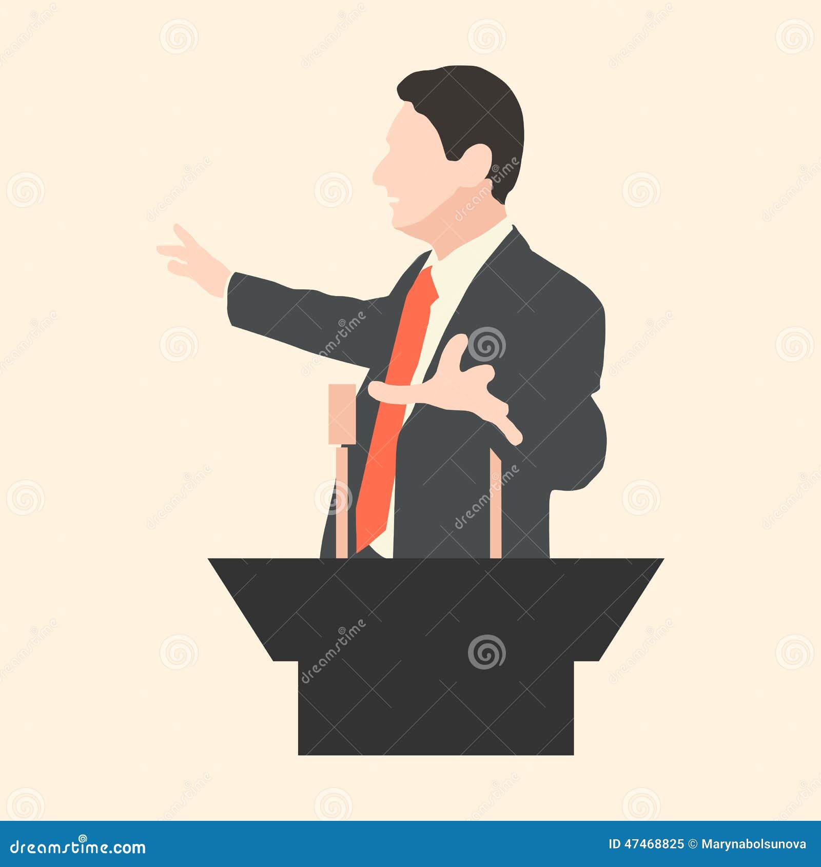 Orator Speaks with Broad Gestures Behind a Podium Stock Illustration 