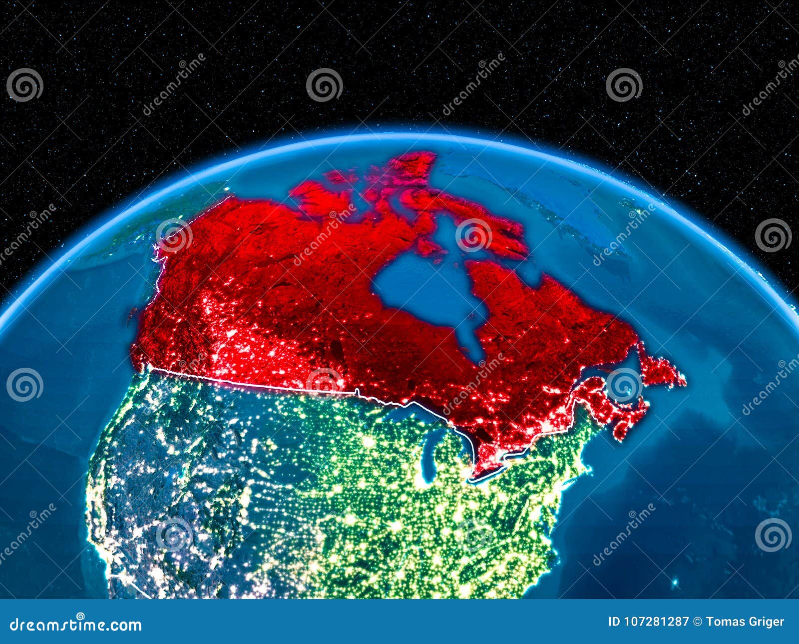 Canada from space at night stock image. Image of orbit - 107281287