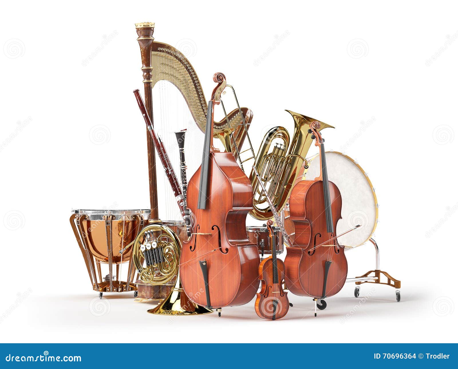 orchestra musical instruments  on white