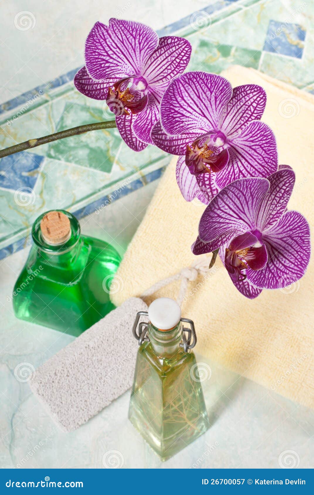 Orchid in the bathroom stock image. Image of mauve, glass 26700057