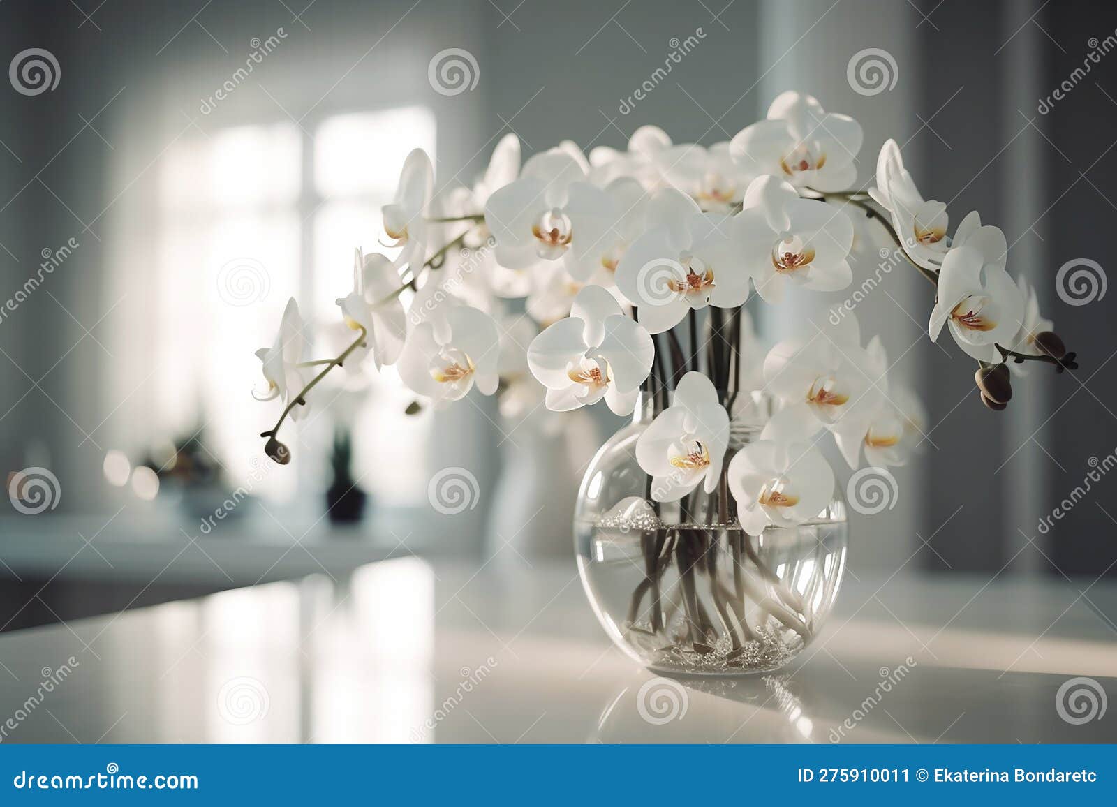 Orchidea Di Falaenopsi Bianca in Un Vaso Trasparente Su Un Tavolo  All'interno Di Un Moderno Appartamento. Illustrazione di Stock -  Illustrazione di amore, giorno: 275910011