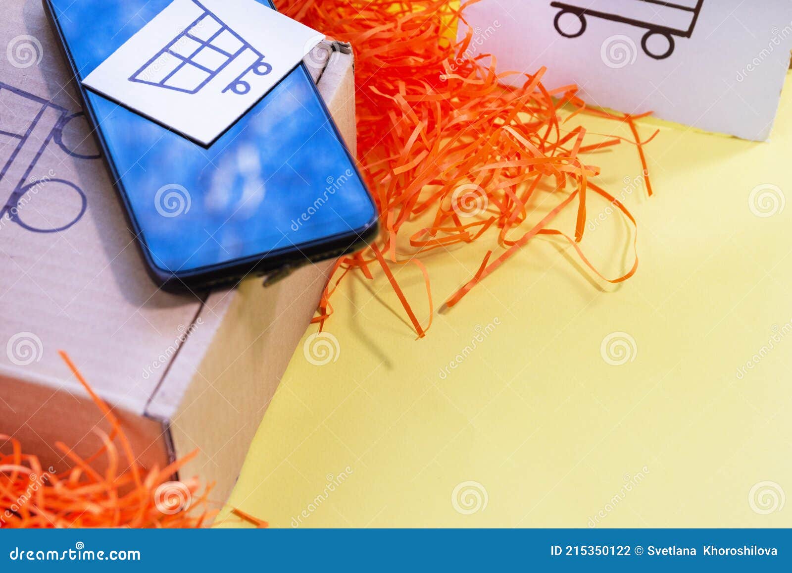 Ordering Goods from a Smartphone Screen. Online Shopping Stock Photo