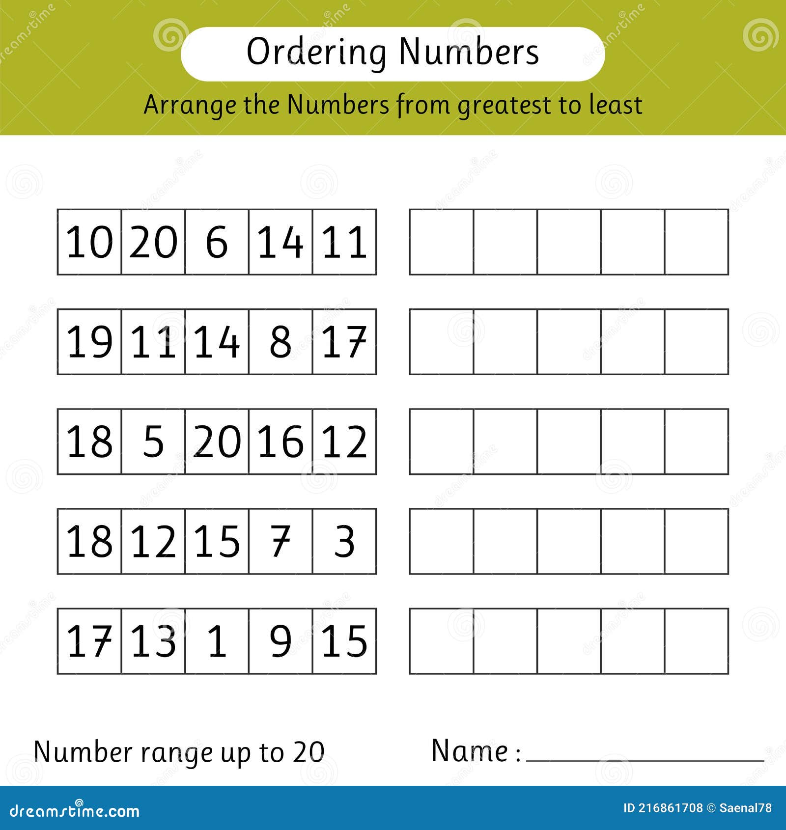 ordering-numbers-worksheet-arrange-the-numbers-from-greatest-to-least-mathematics-stock-vector