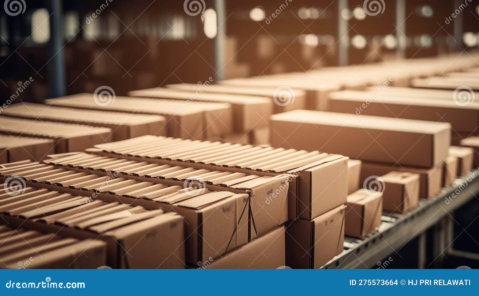 Orders Processed on Conveyor Belt. Cardboard Boxes in Logistics