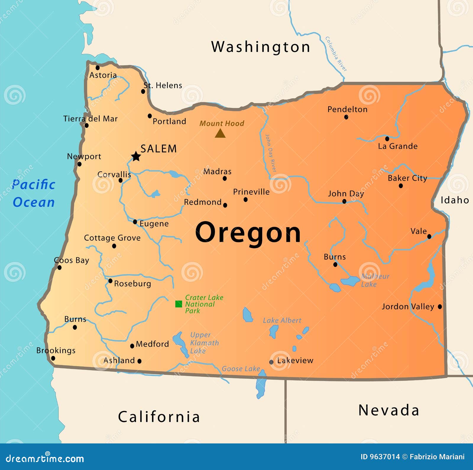 Oregon Map Stock Vector. Illustration Of Atlas, Corvallis - 9637014