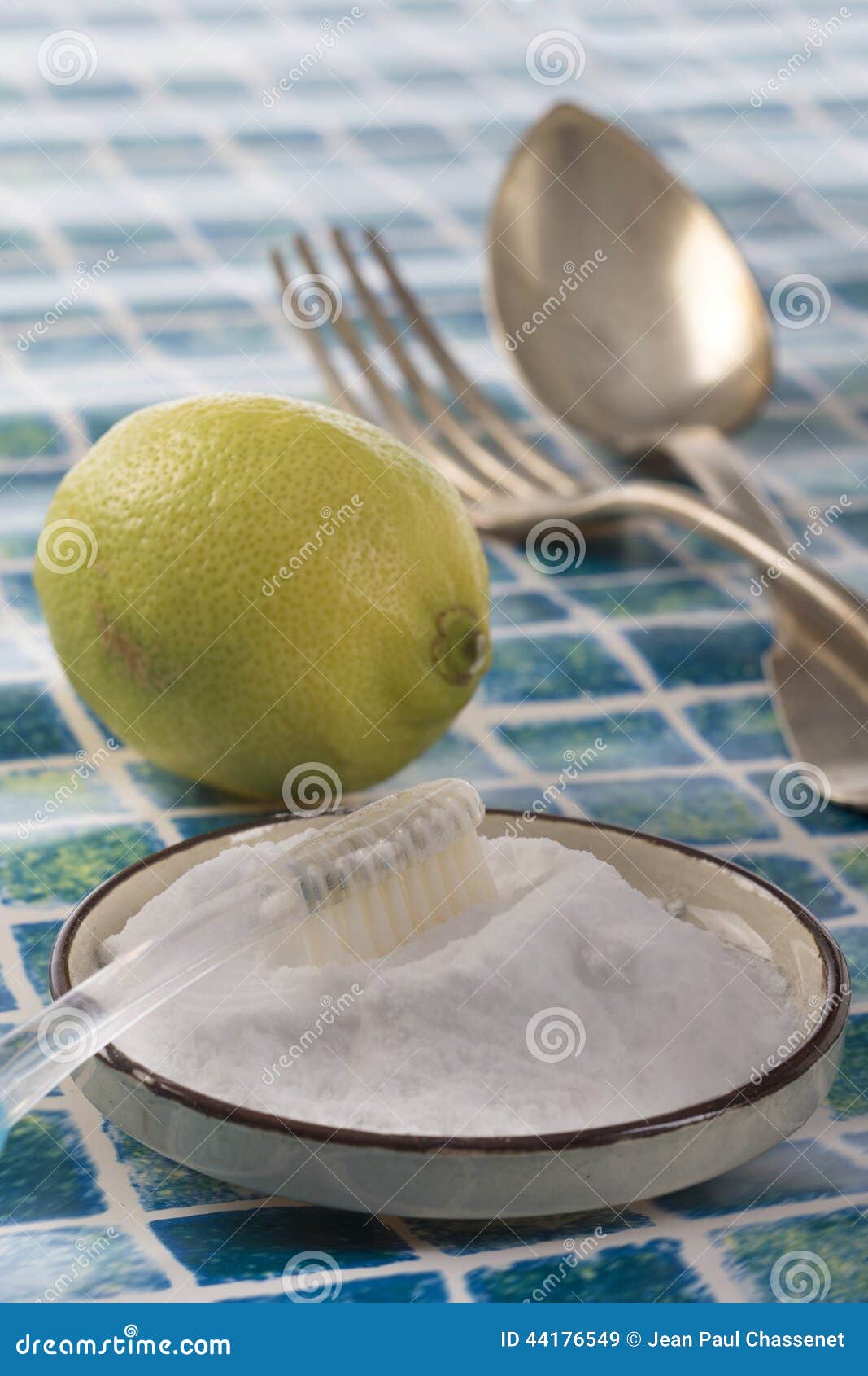 Organic Cleaners White Vinegar, Lemon and Sodium Bicarbonate Stock