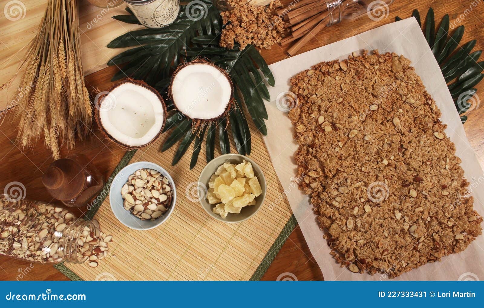 Organic Coconut and Granola with Dried Pineapple and Almonds Stock