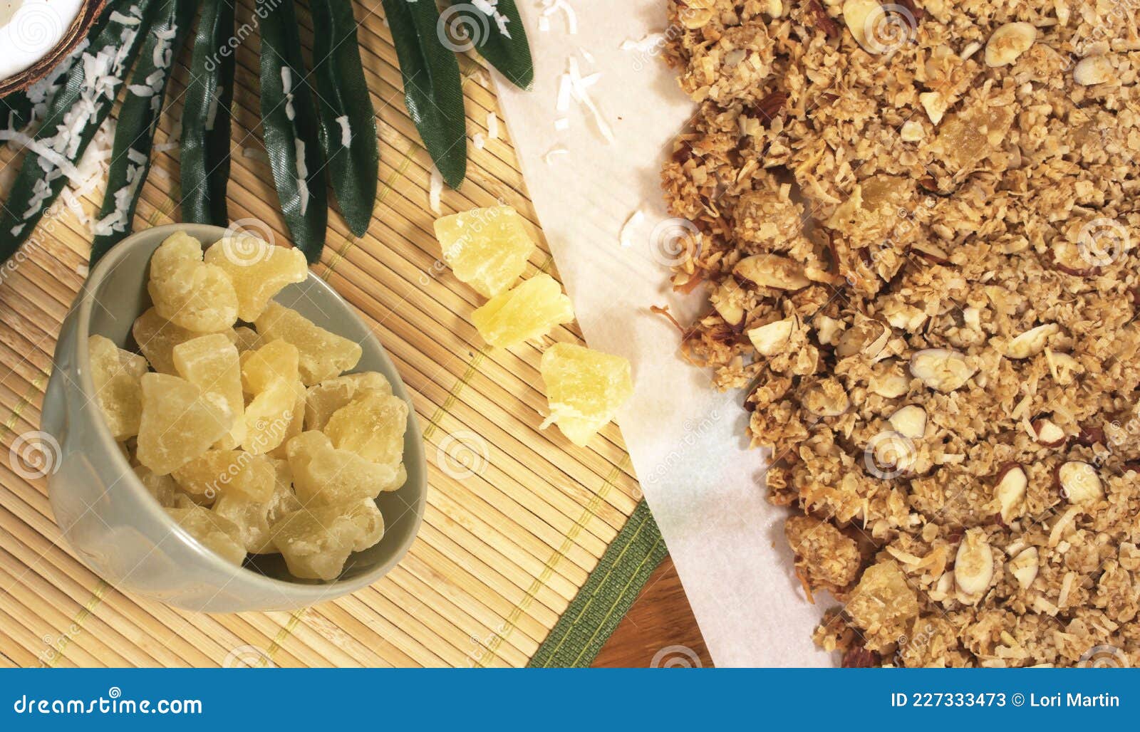 Organic Coconut and Granola with Dried Pineapple and Almonds Stock