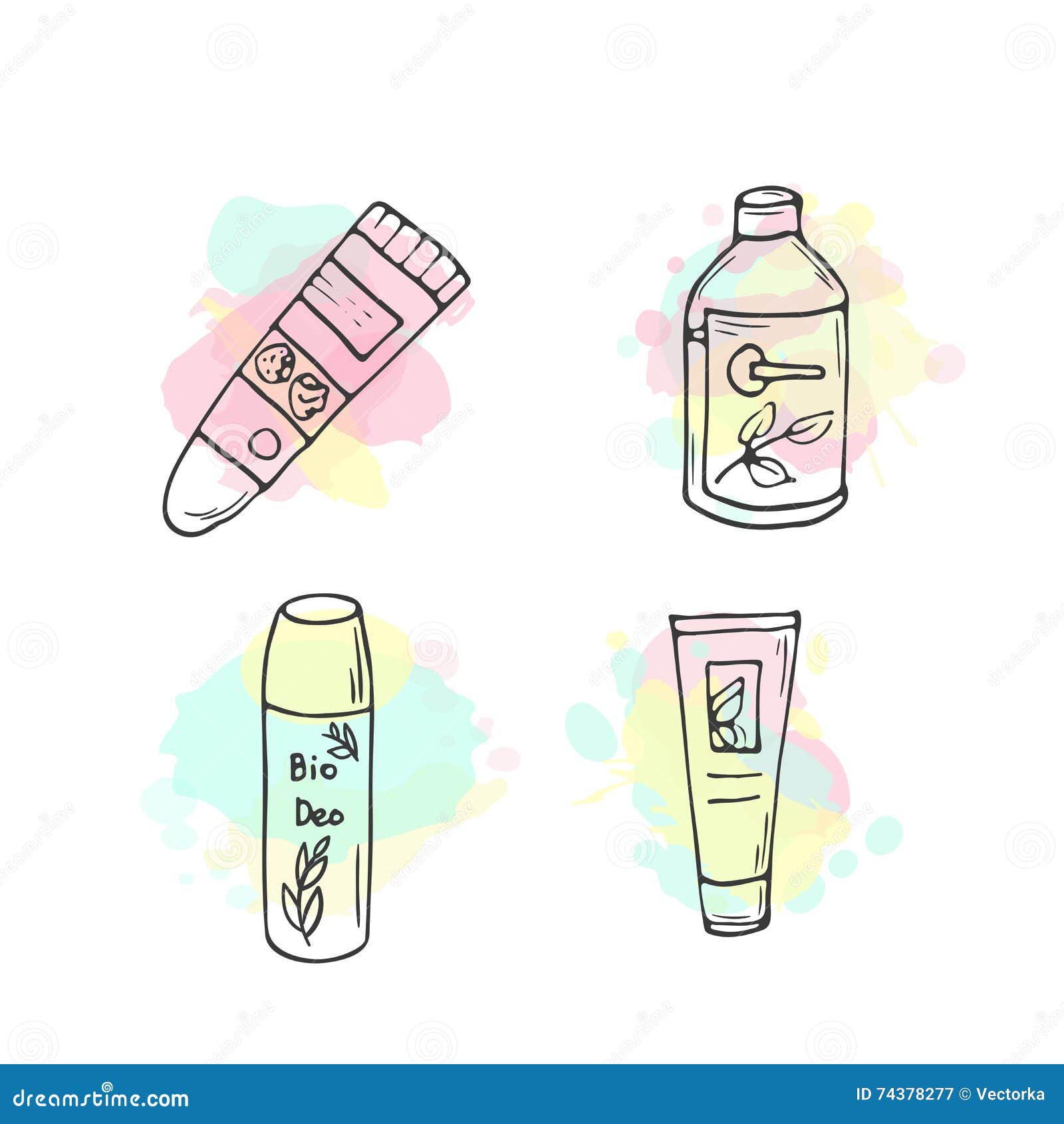 Organic Cosmetics Illustration Vector Cosmetic Bottles Doodle Skin