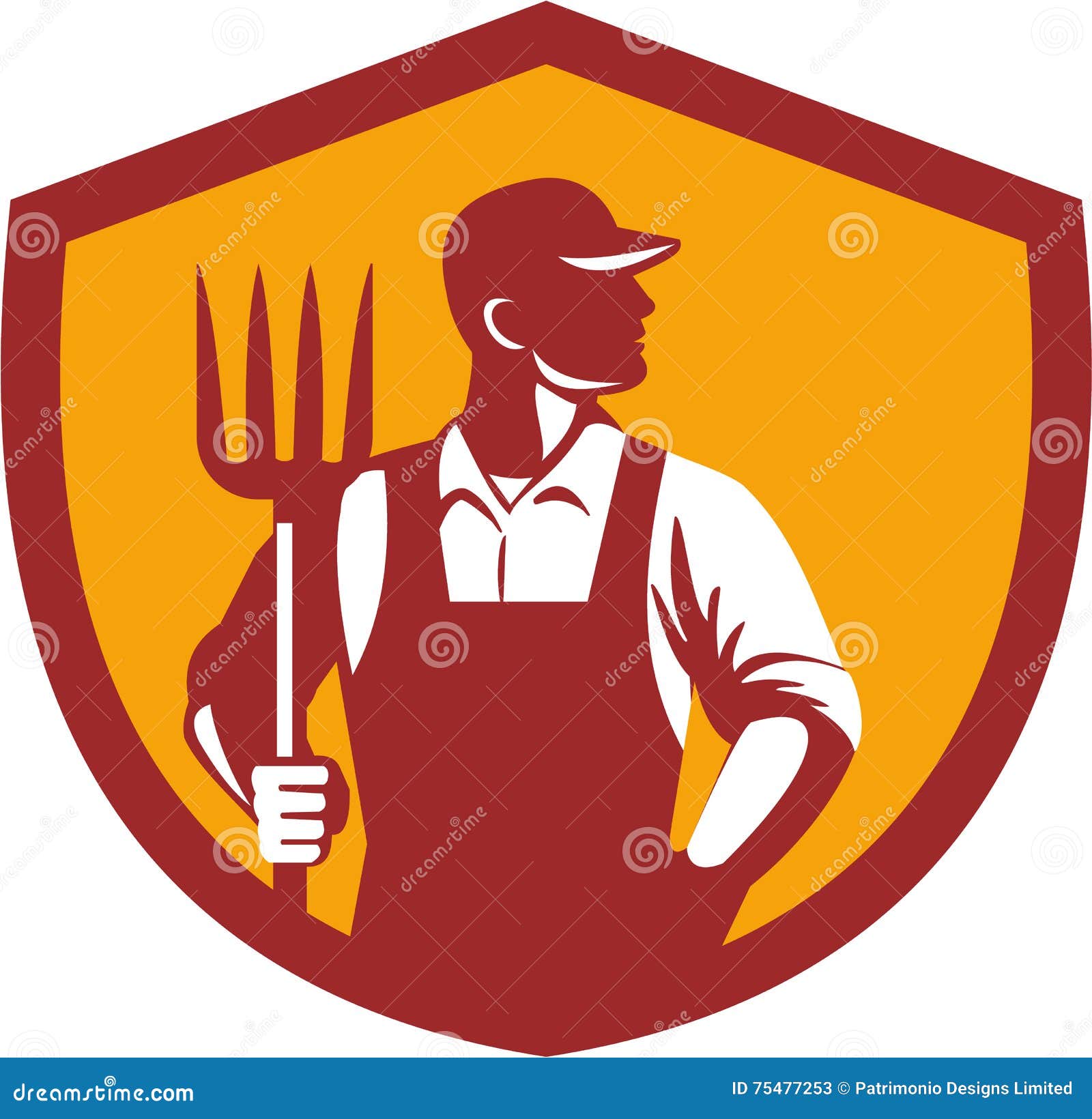 Organic Farmer Pitchfork Crest Retro Stock Illustration - Illustration ...