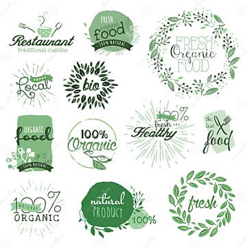 Organic Food Labels and Elements Stock Vector - Illustration of emblem ...