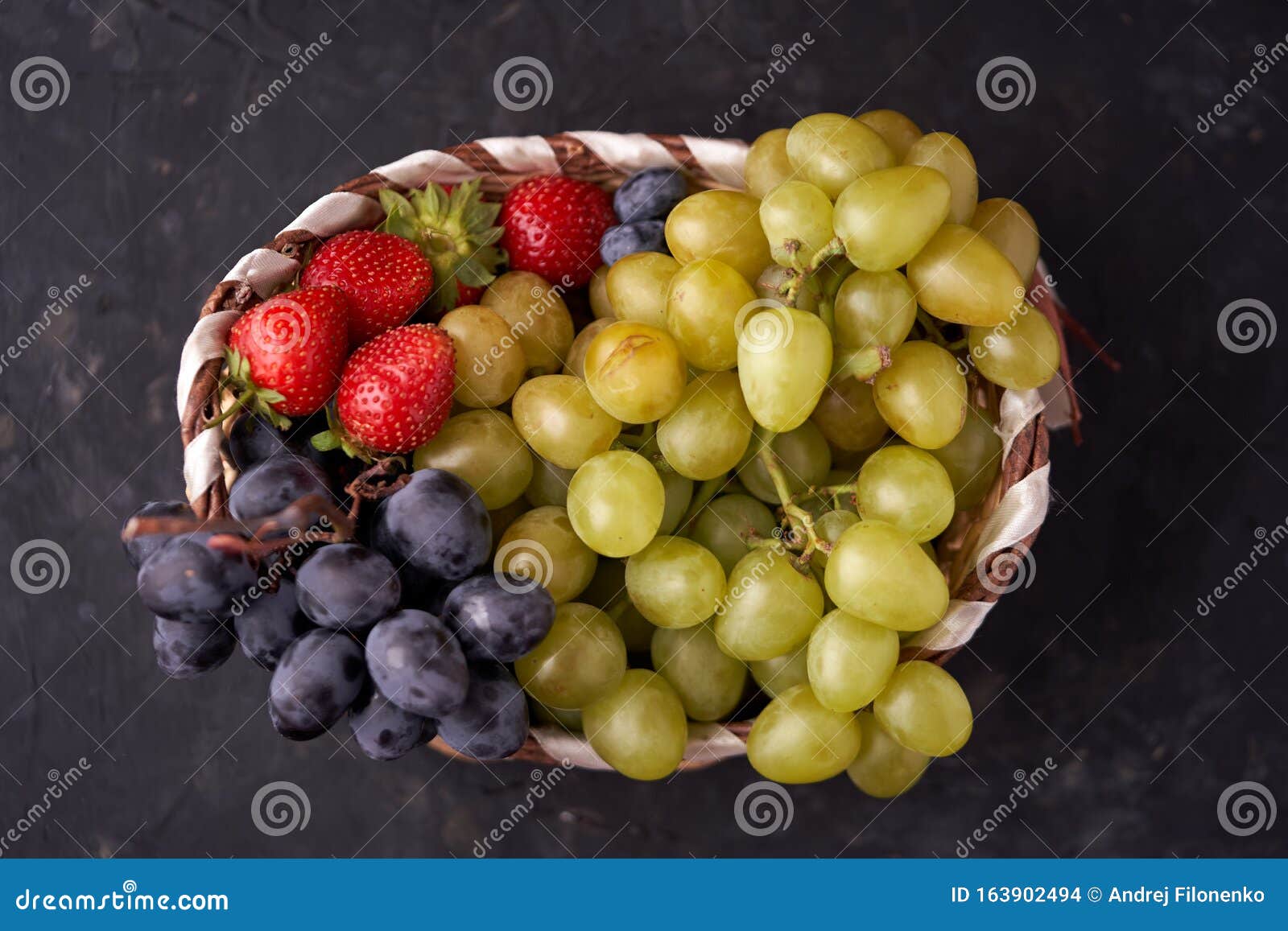 Organic Fresh Berries of Green and Blue Grapes, Strawberries ...