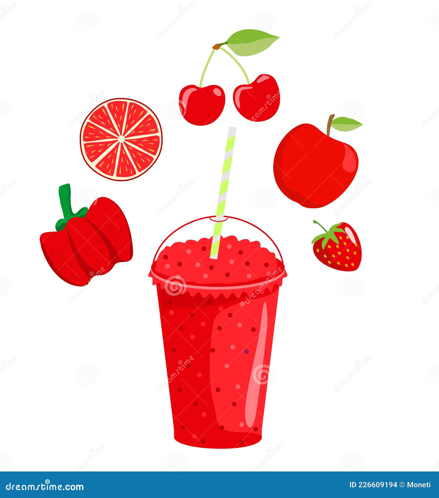 Organic Fruit Smoothie with Fruit Ingredients Around Vector ...