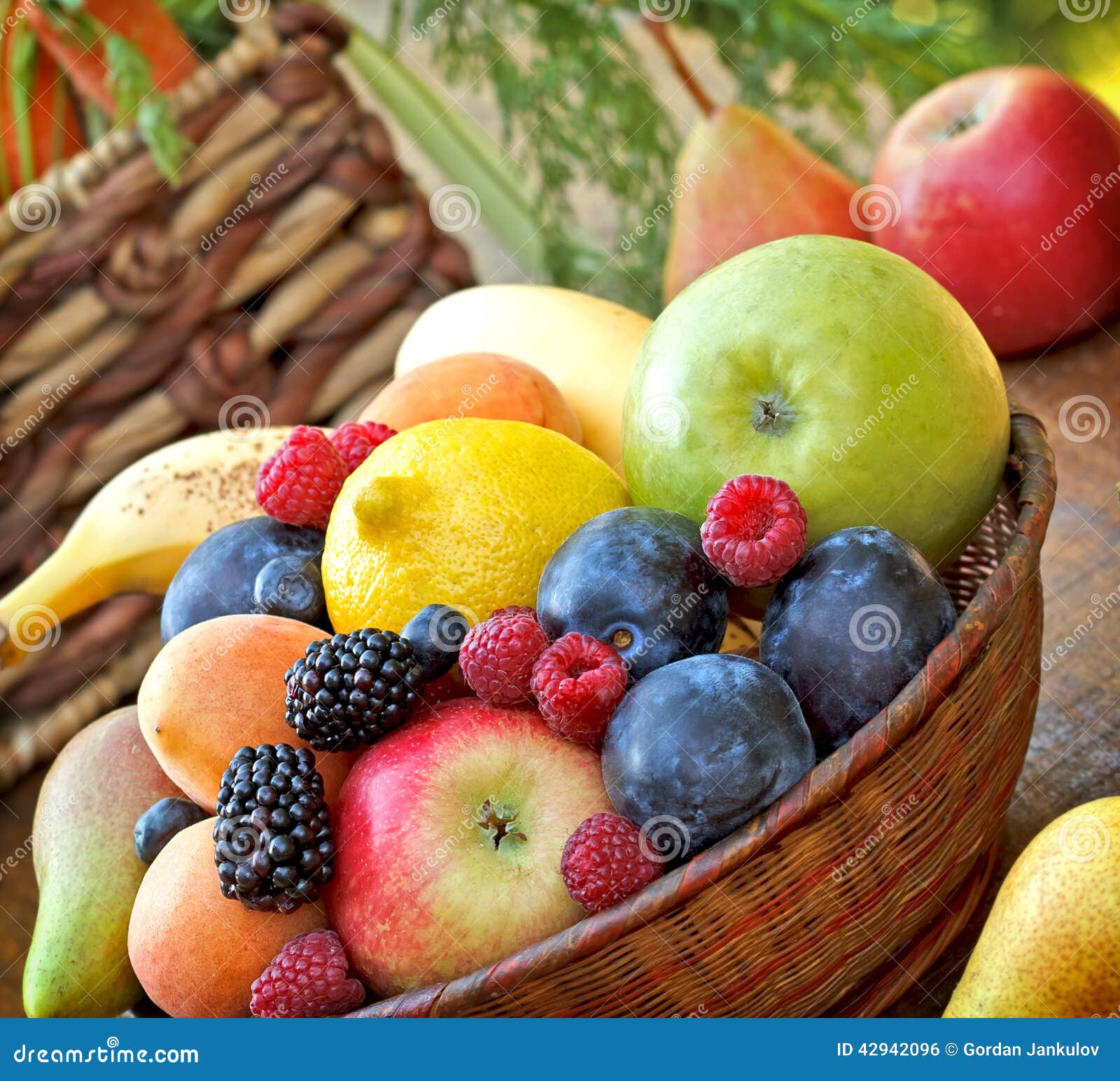 Organic Fruit in Wicker Basket Stock Photo Image of healthy, banana