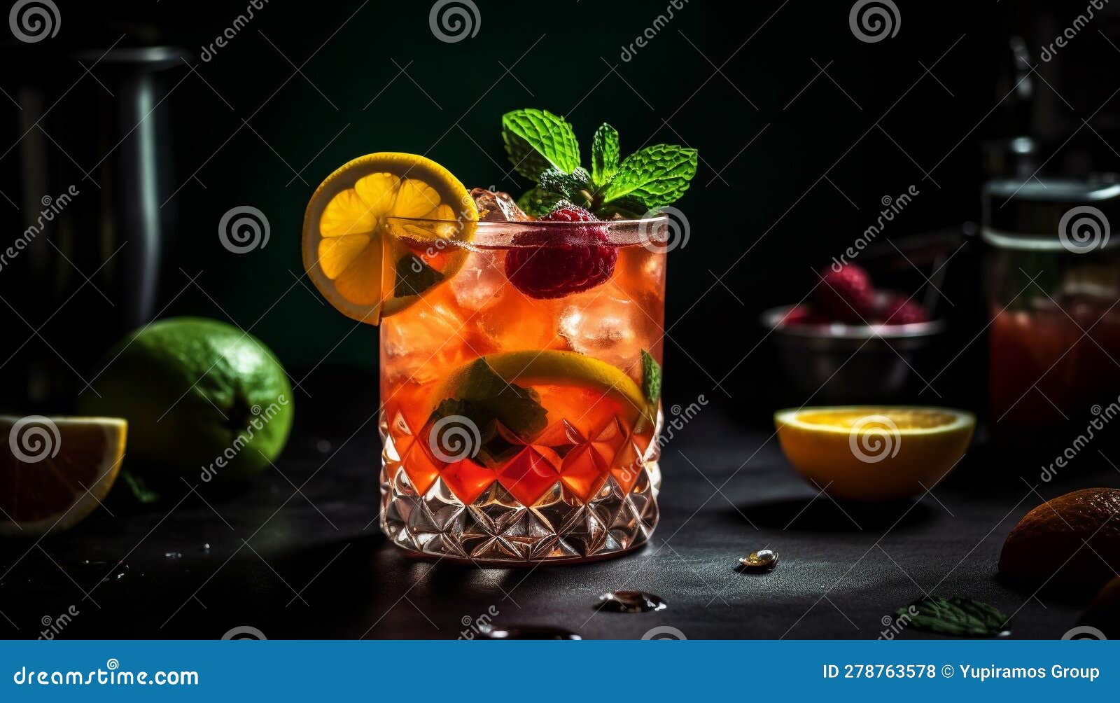 Organic Mojito Cocktail with Citrus Fruit and Fresh Herbs, Refreshing