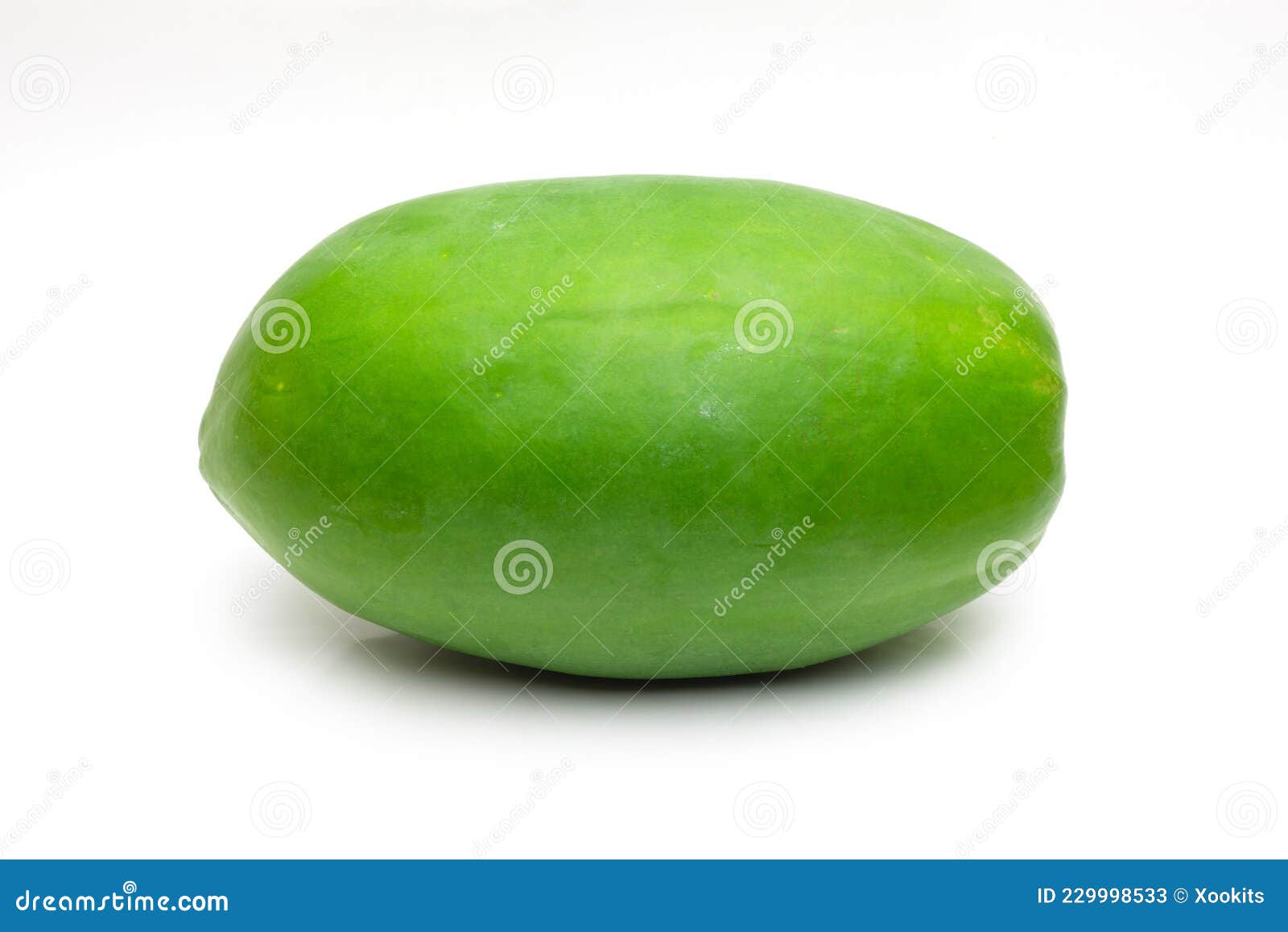 Organic Raw Green Papaya Fruit on Isolated White Background Stock Image