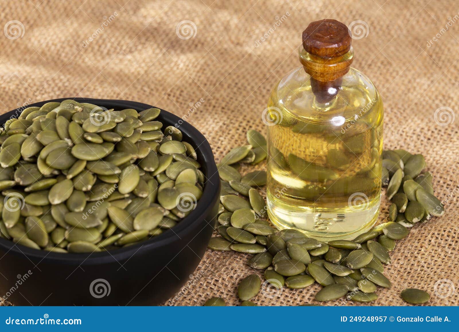 Organic Raw Shelled Pepitas and Pumpkin Seed Oil Stock Image Image of