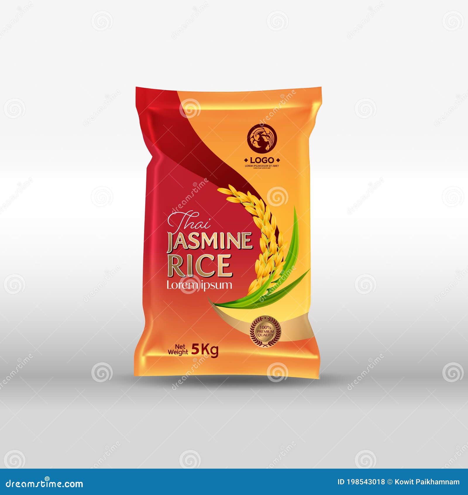 Download Rice Package Mockup Thailand Food Products Vector Illustration Stock Vector Illustration Of Nutrition Gold 198543018