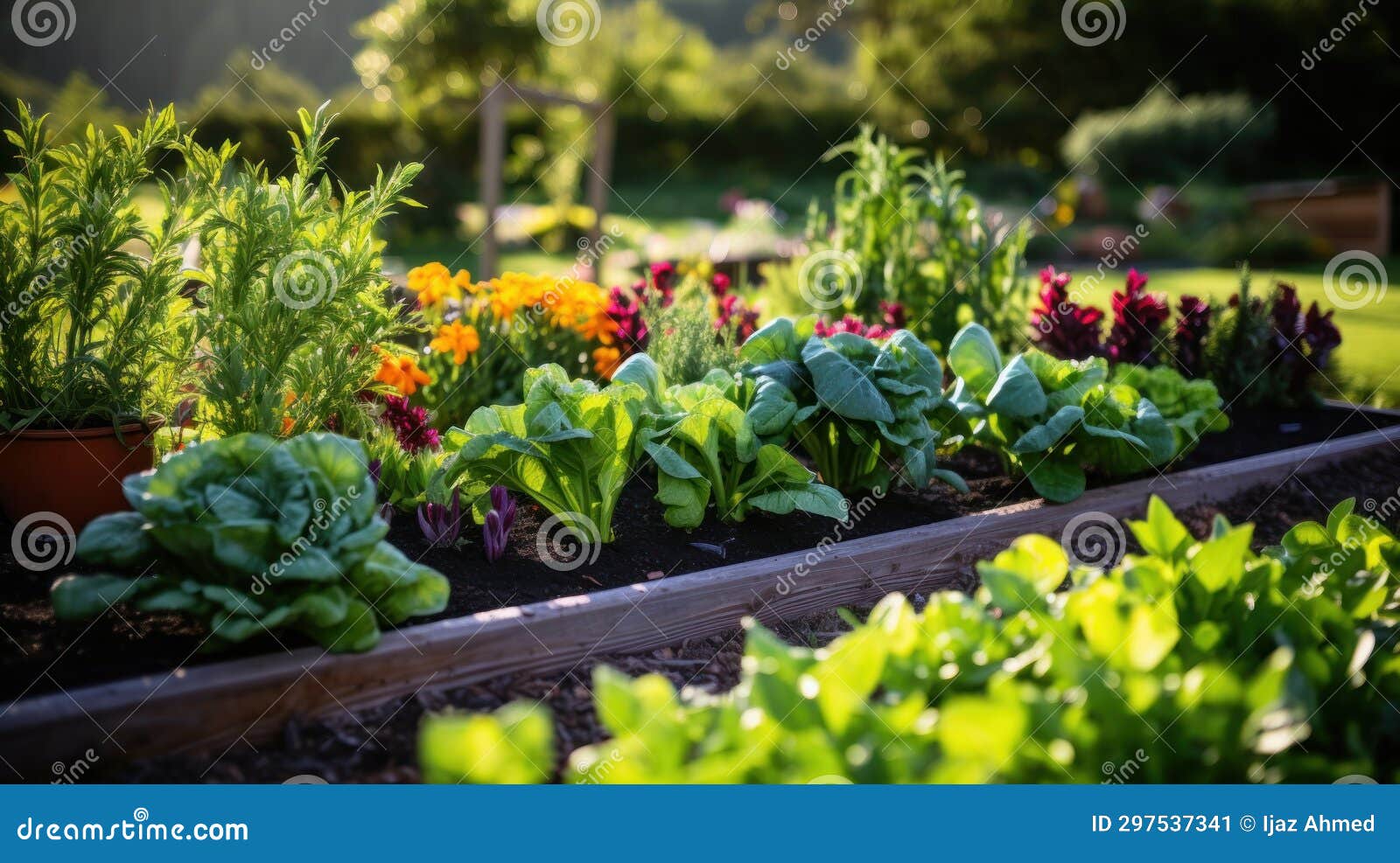 Organic Vegetable Garden in the Morning Light Stock Image Image of