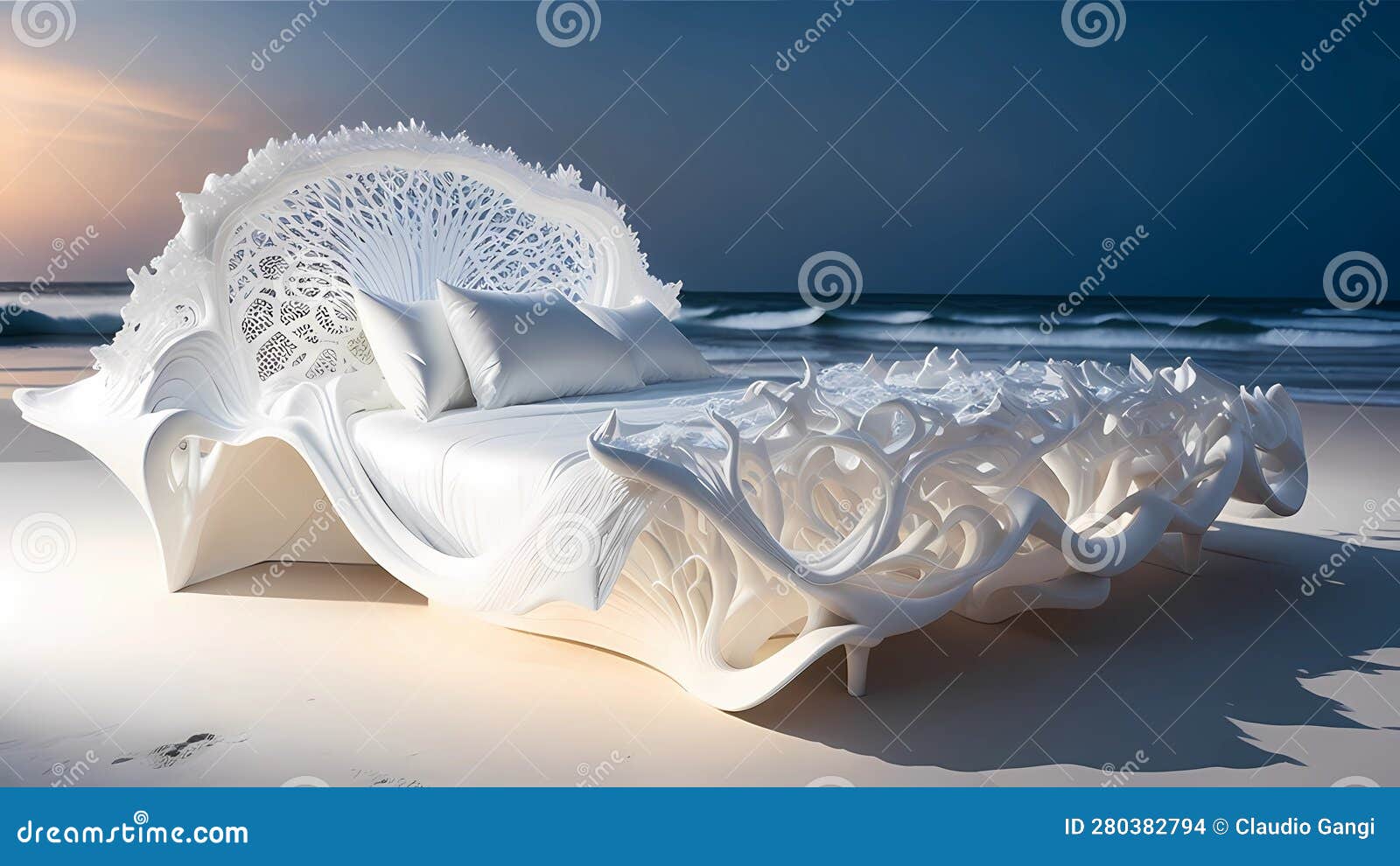 Organic White Canopy Bed on the Beach Stock Illustration Illustration
