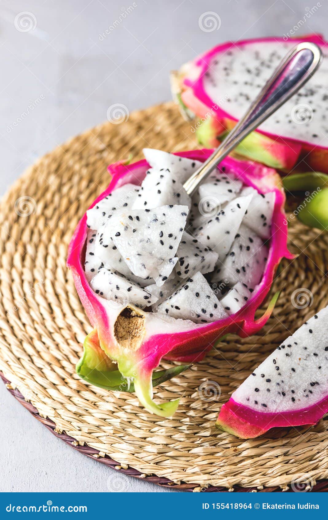 Organic White Fresh Dragon Fruit Exotic Asian Fruit Vertical Stock