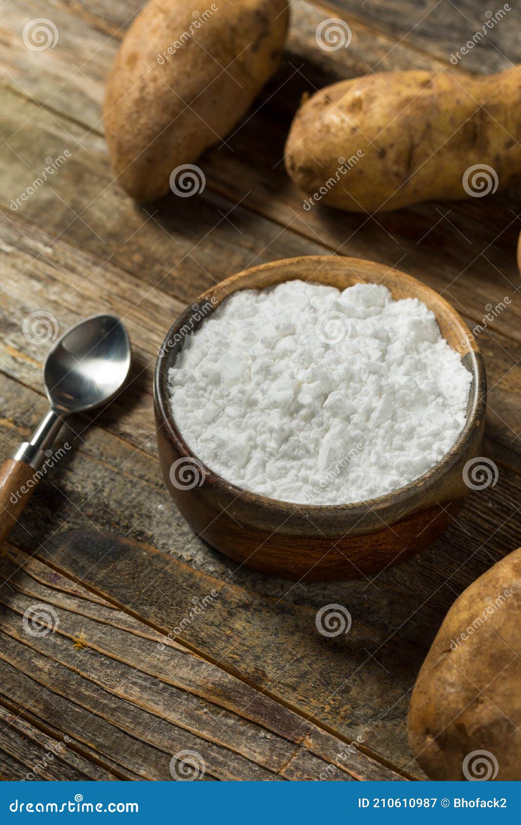 Organic White Potato Starch Stock Image Image of natural, wooden