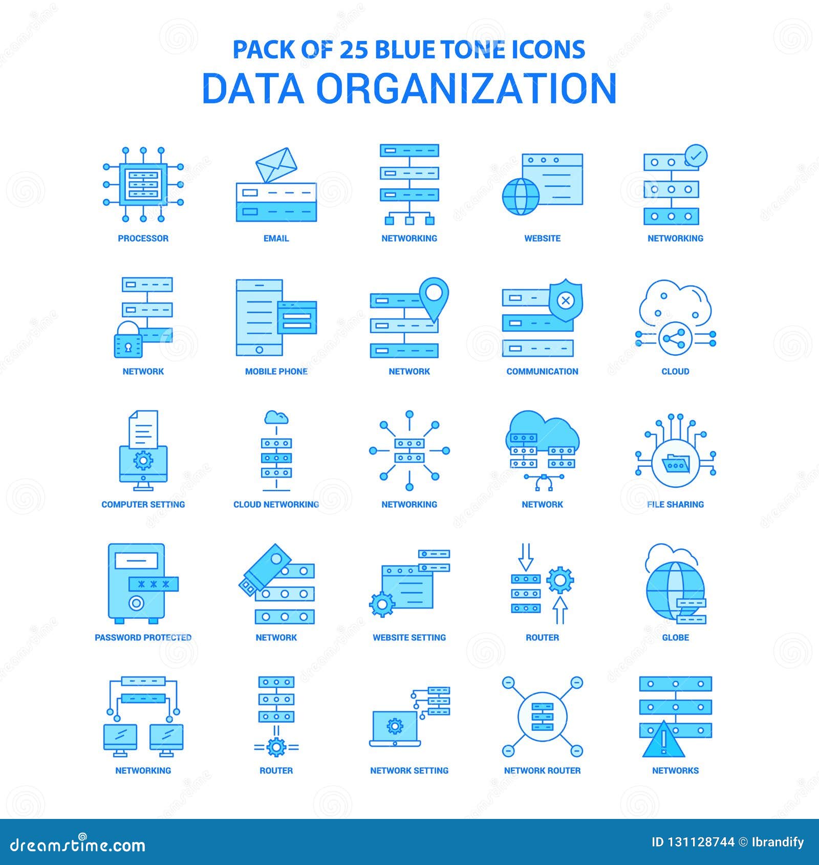 Organización De Datos Tone Icon Pack Azul - 25 Sistemas Del Icono Ilustración del Vector - Ilustración de datos: 131128744