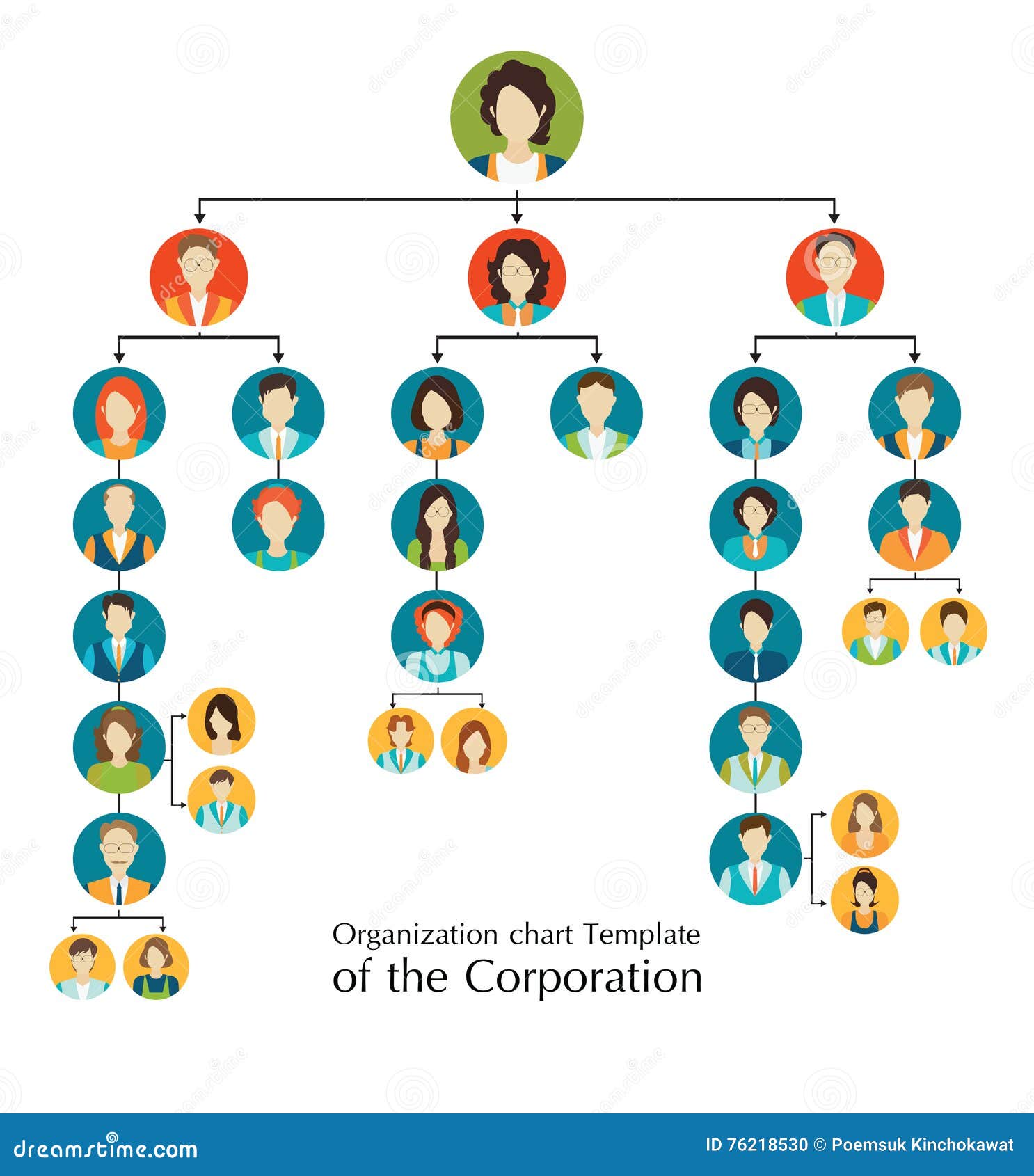 Organizational Chart Template Of The Corporation Business Hierarchy