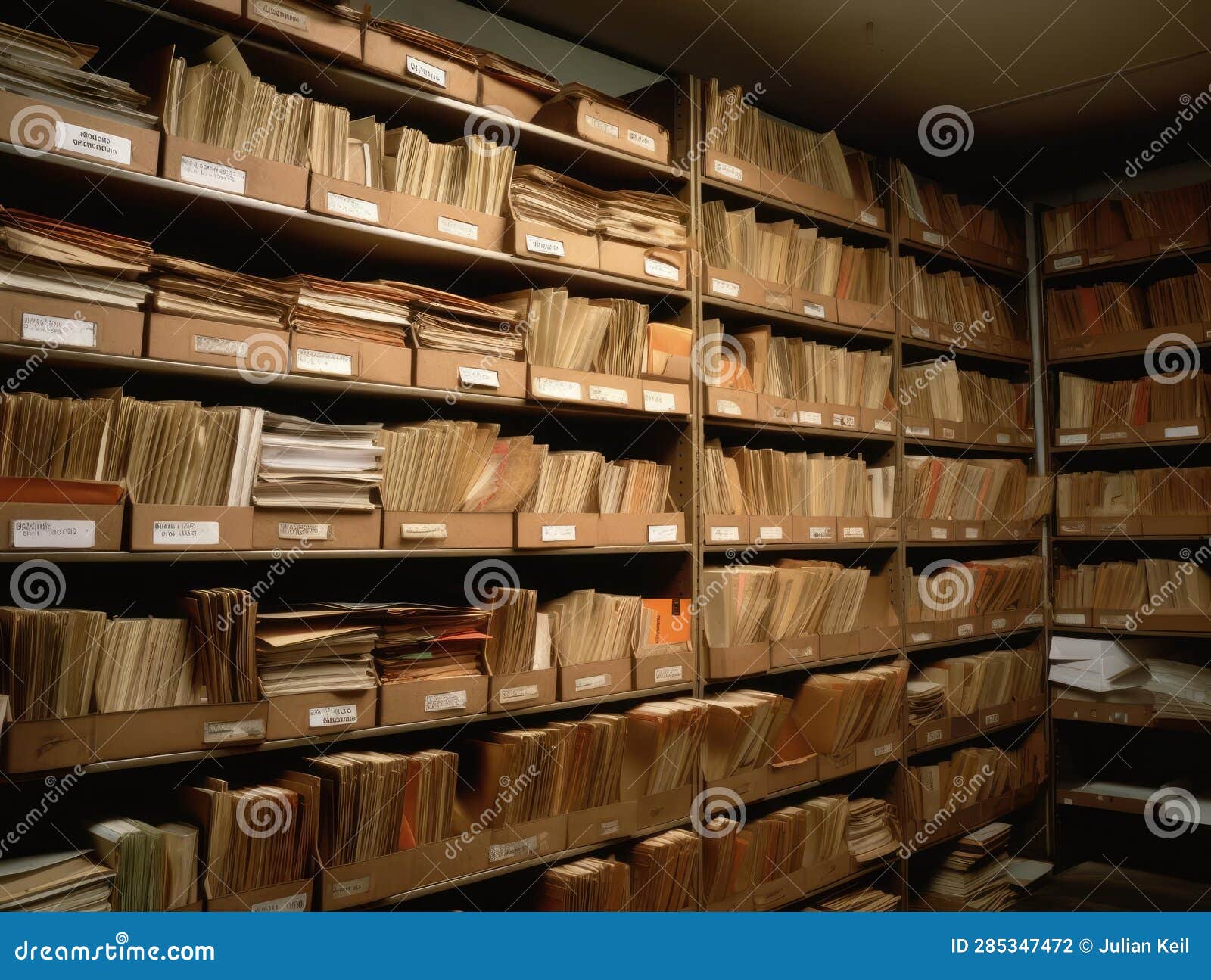 Organized Office Shelves with Folders and Documents Stock Illustration
