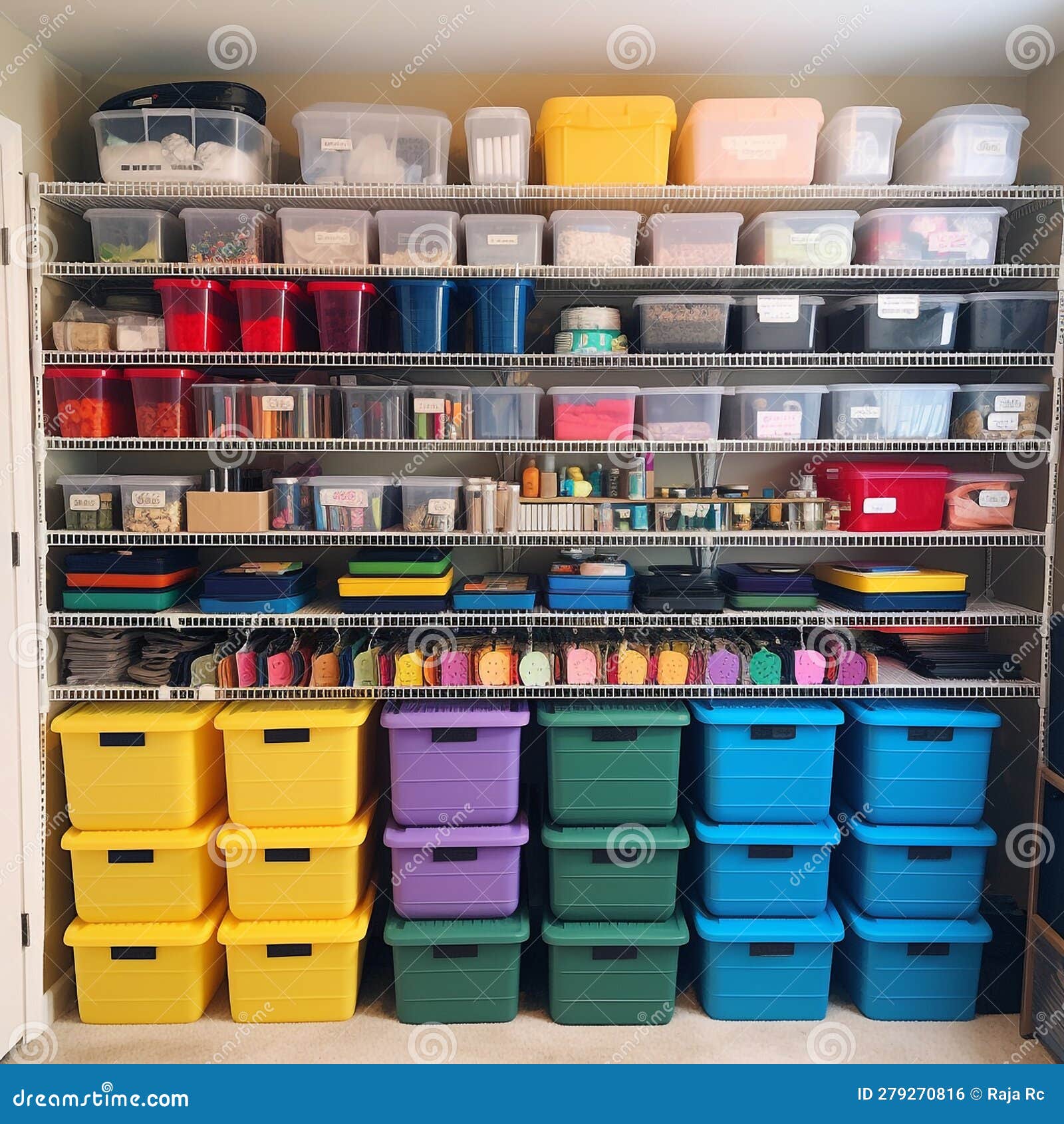 Organized Supply Closet, with Boxes and Containers Stock Illustration