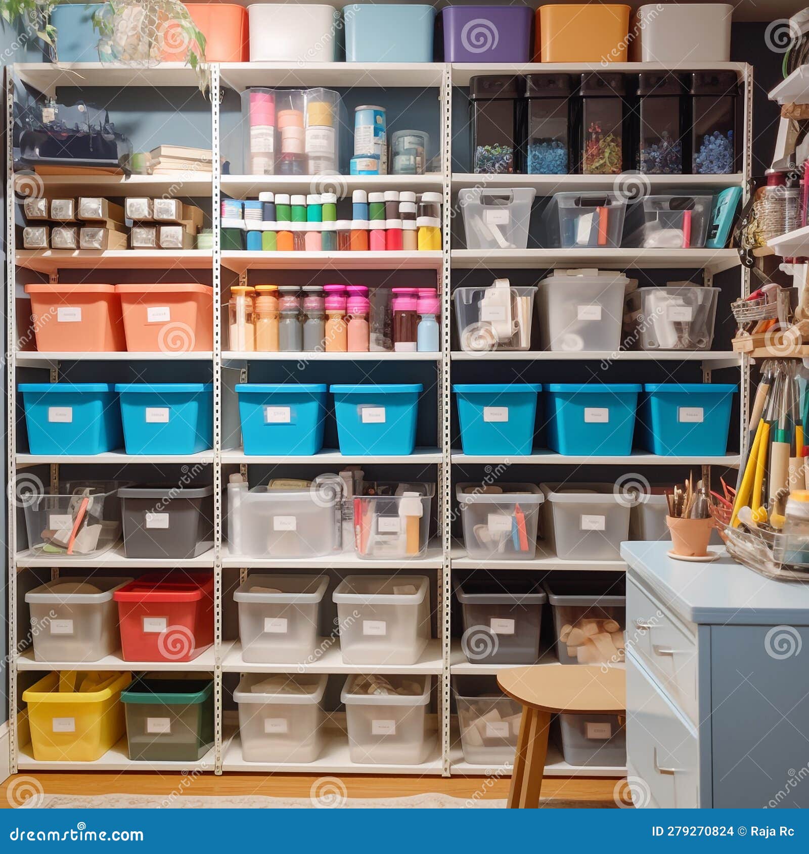 Organized Supply Closet, with Boxes and Containers Stock Illustration