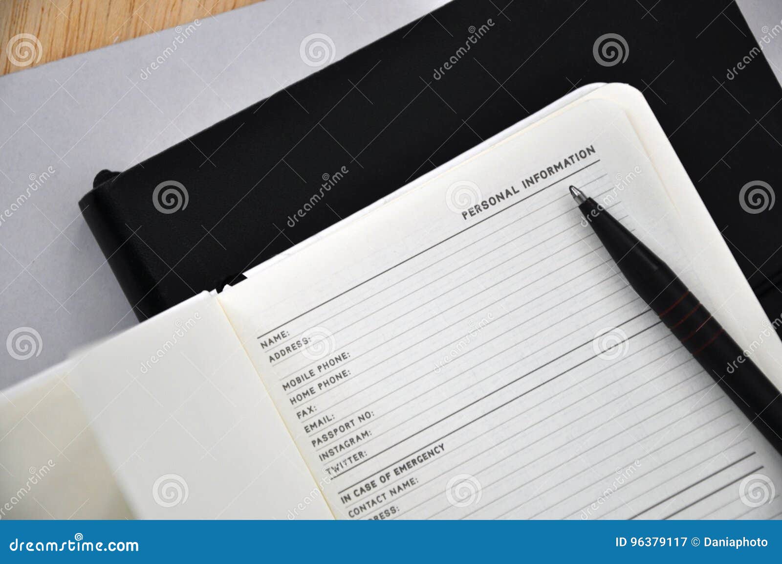Organizer Book Open on Personal Information Page Stock Image Image of