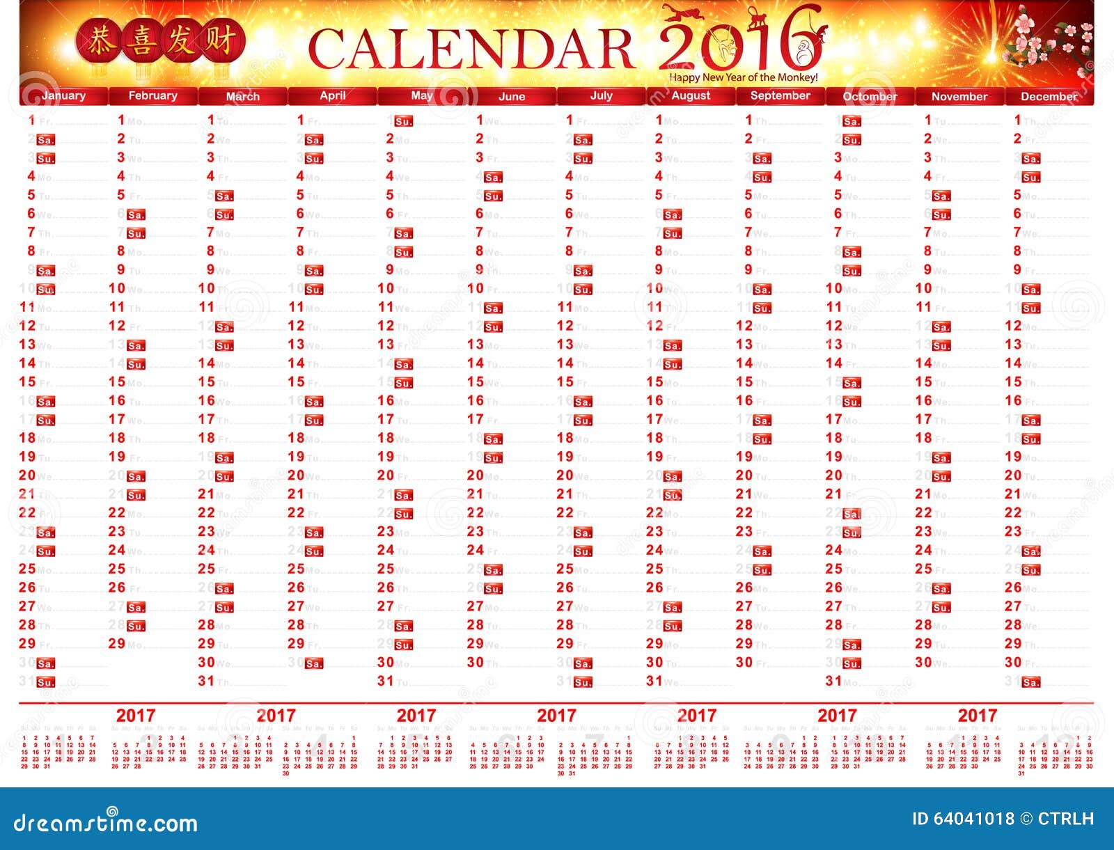 Organizer 2016 - Chinese New Year Of Monkey Stock Illustration - Illustration of ...