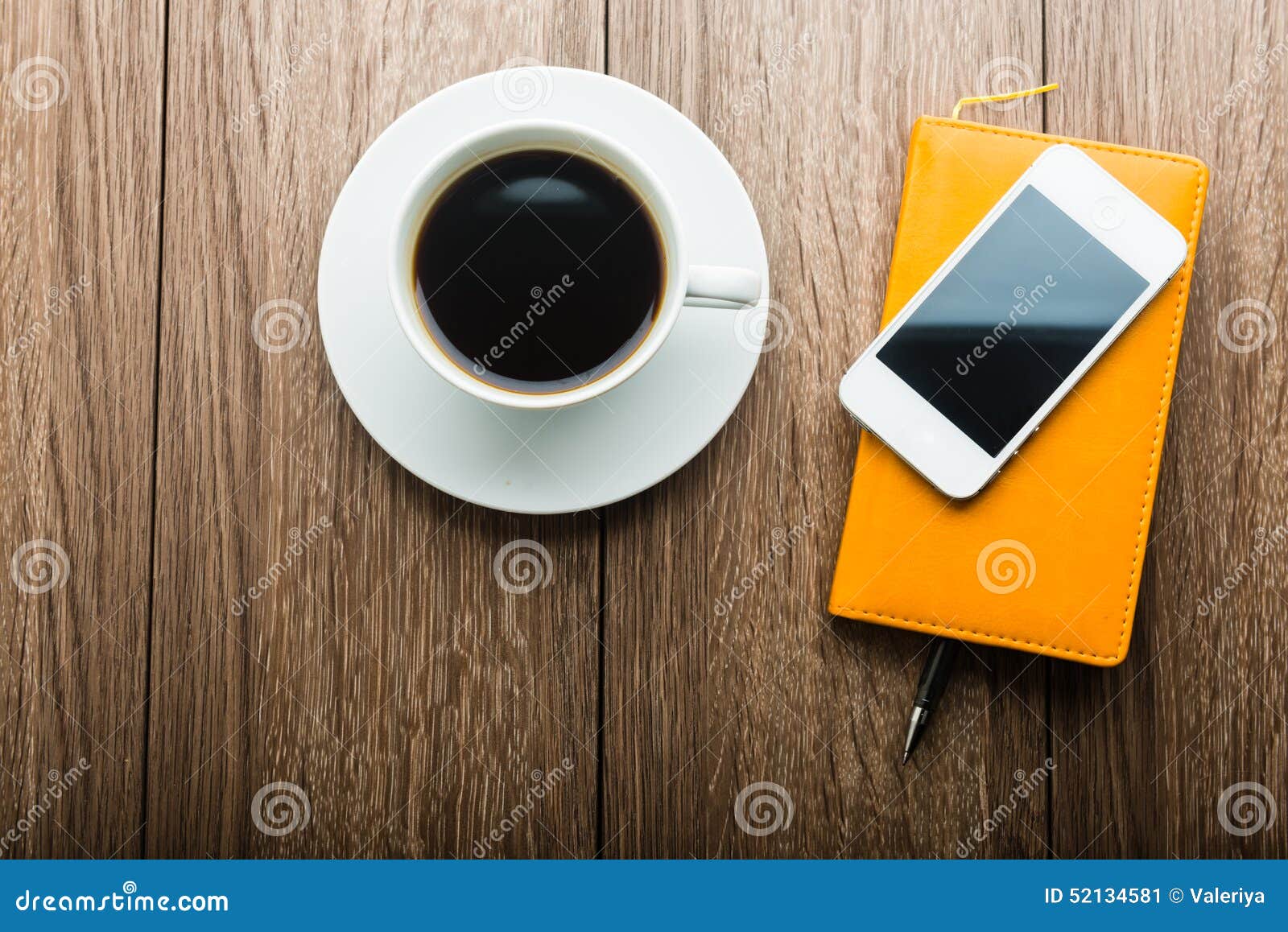 Organizer with Cup of Coffee and Mobile Phone Stock Image Image of